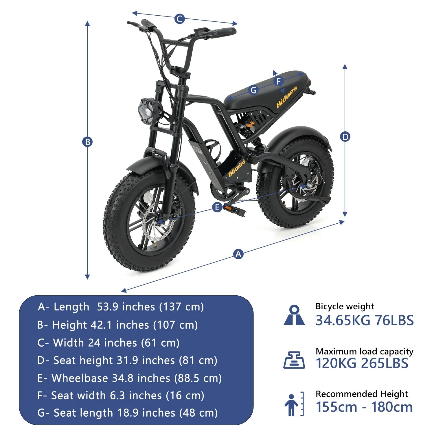 Hidoes B6 Mini Electric Bike dimensions