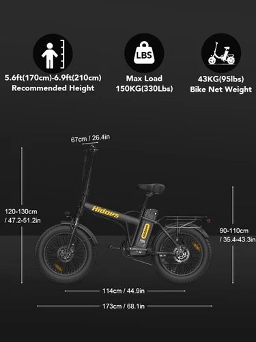 Hidoes F3 Electric Bike size and dimensions