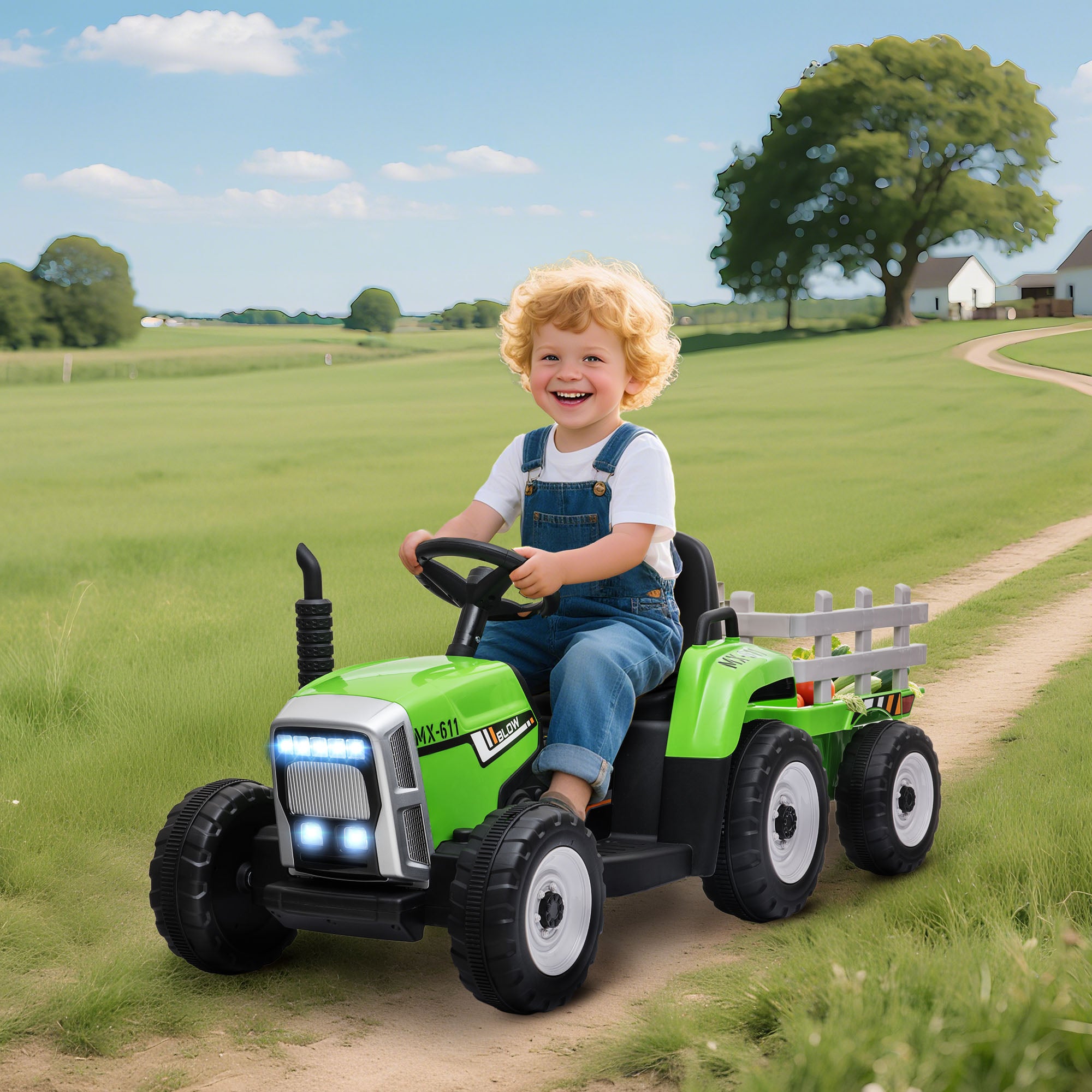 HOMCOM Kids Electric Ride-On Tractor with Trailer