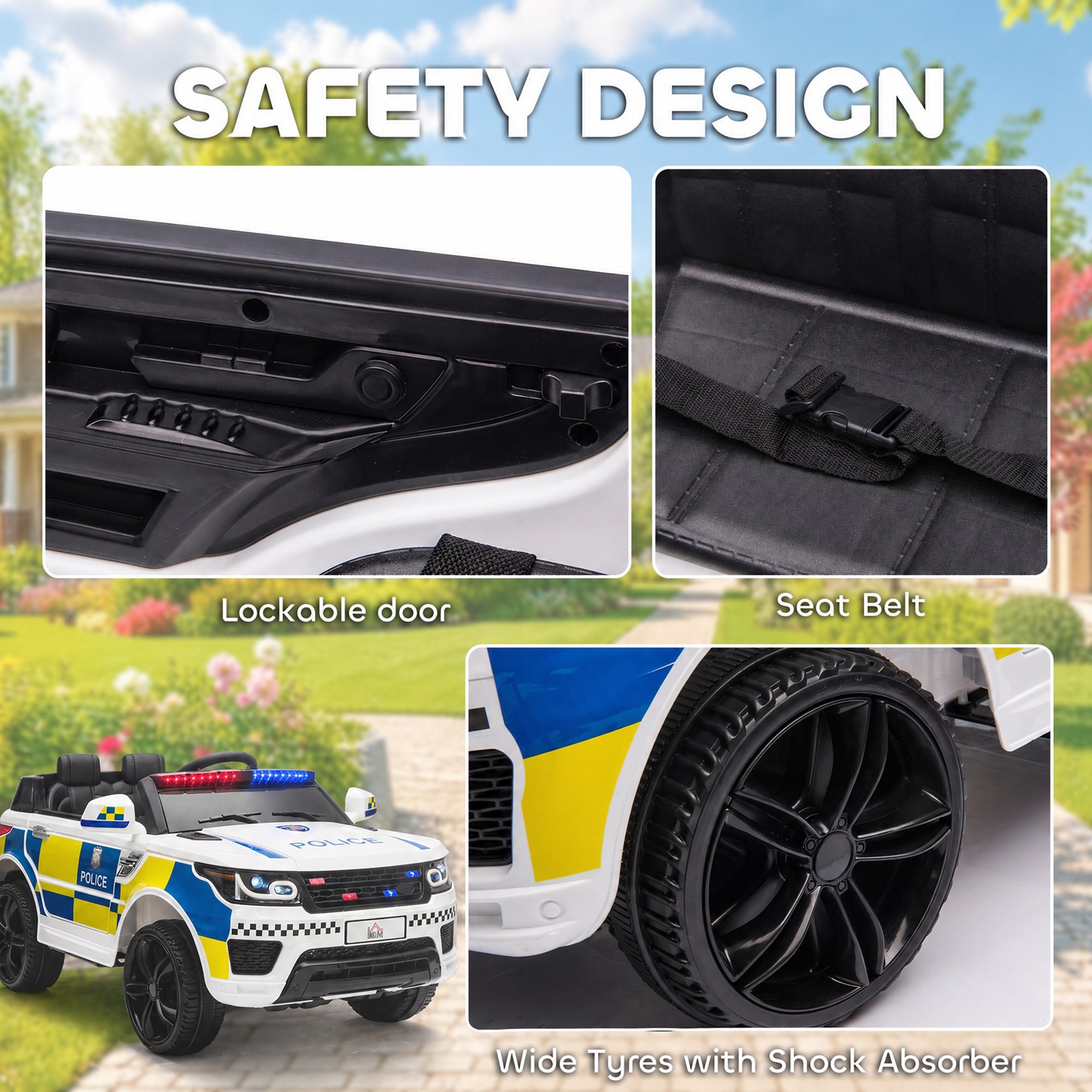 HOMCOM 12V Kids Electric Police Car with Remote