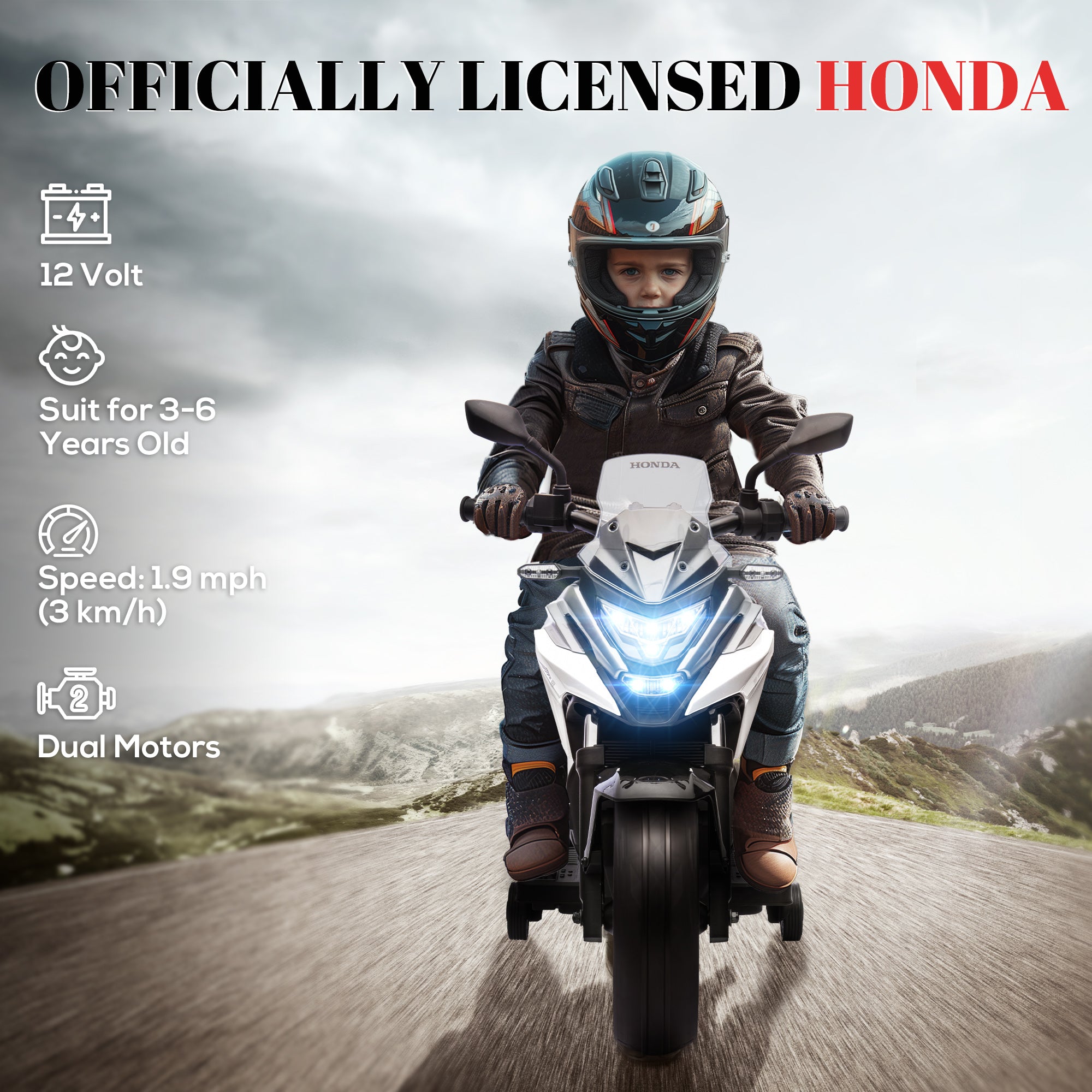 AIYAPLAY Honda 12V Kids Electric Motorbike - White