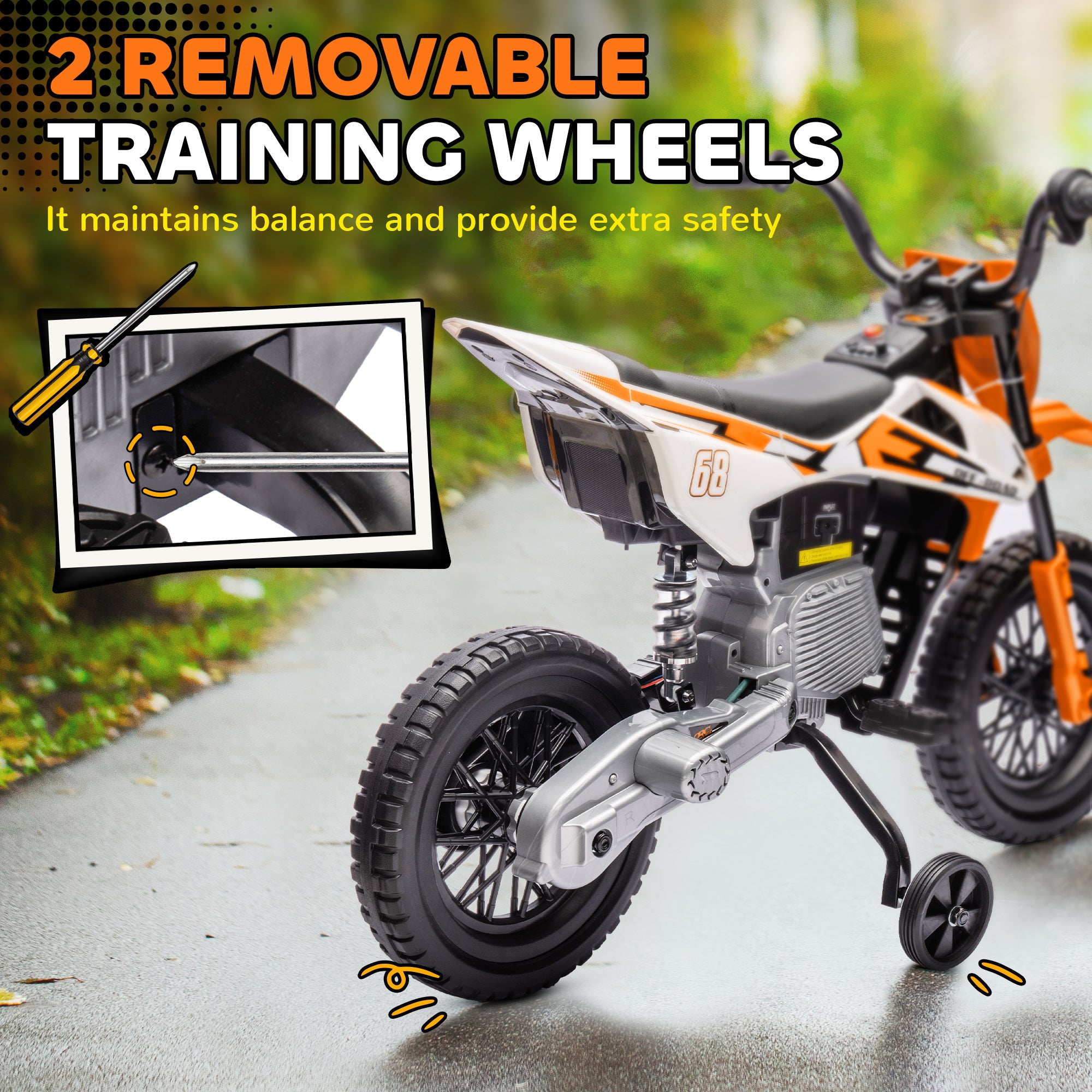 AIYAPLAY 12V Kids Electric Motorbike with Training Wheels