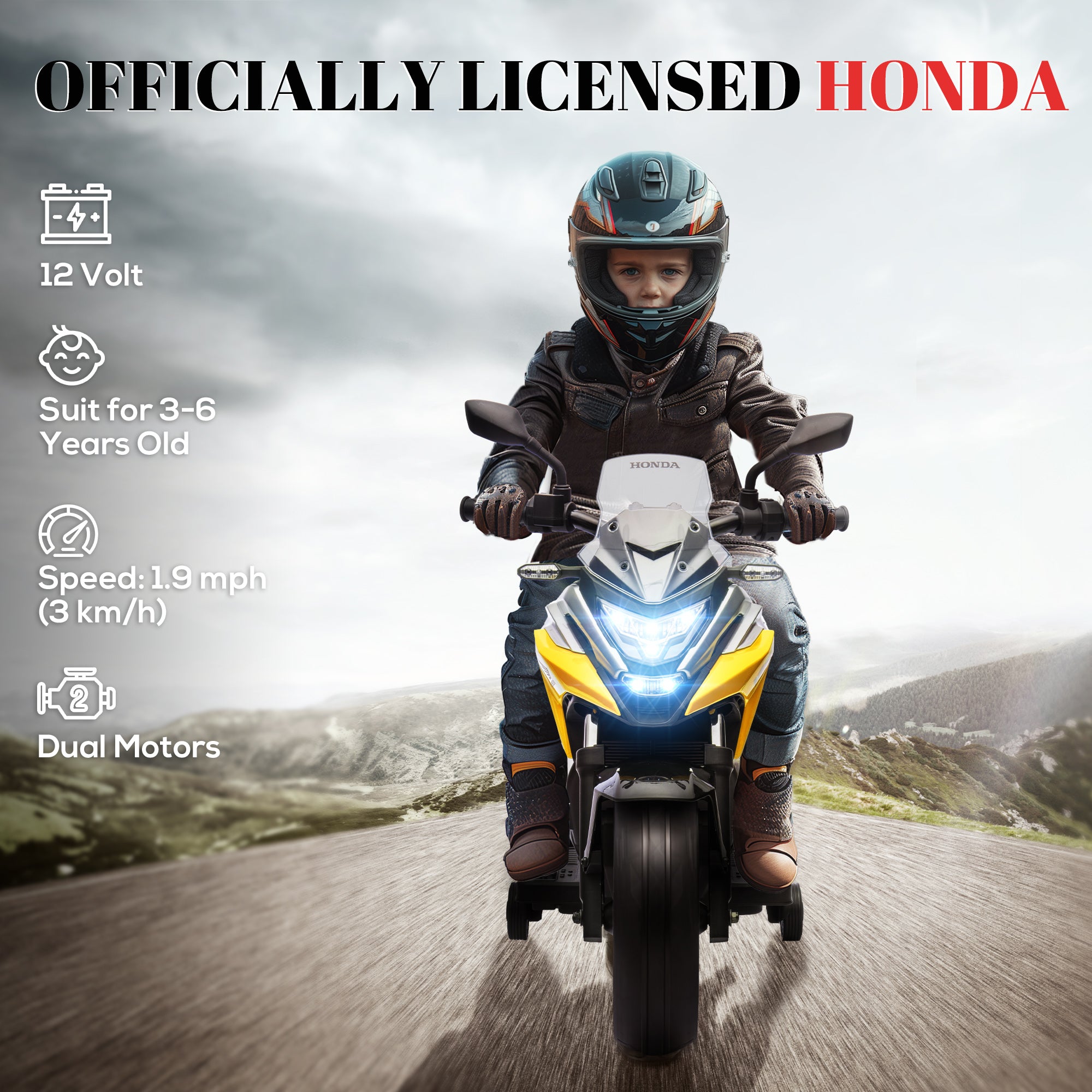 AIYAPLAY Honda 12V Kids Electric Motorbike - Yellow