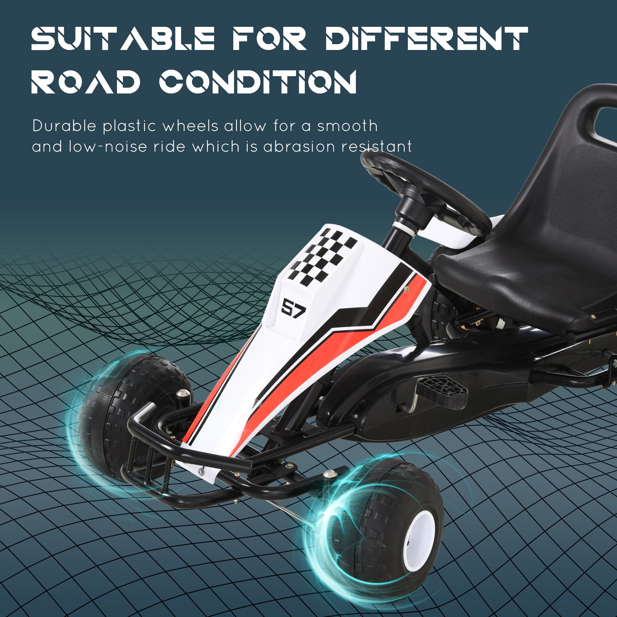 HOMCOM Kids Pedal Go Kart Manual Ride-On White 104x66cm