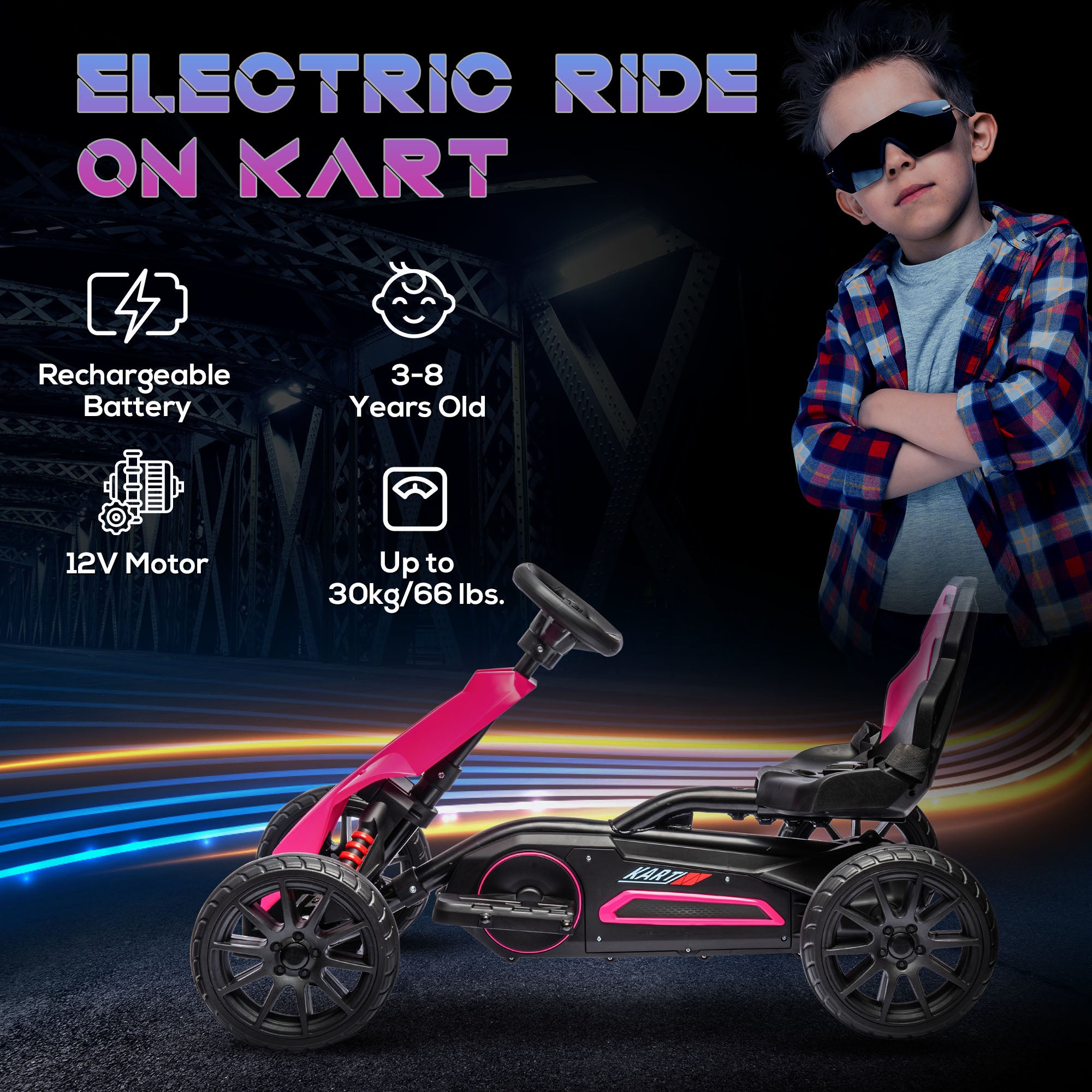 HOMCOM 12V Kids Electric Go-Kart - Pink