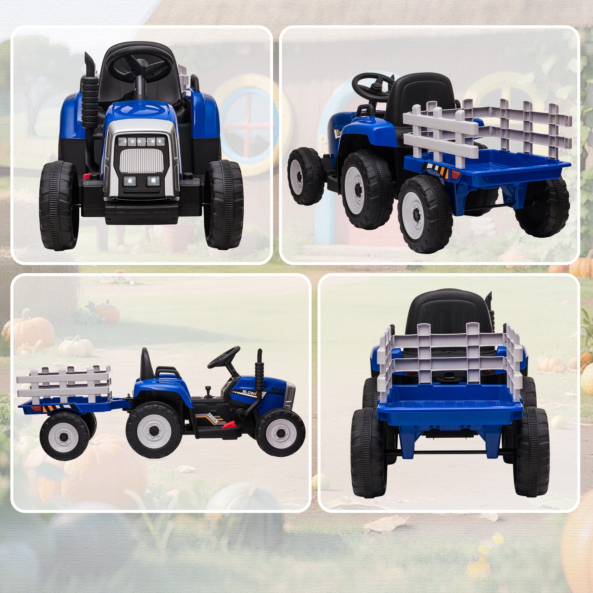 HOMCOM Kids Electric Ride-On Tractor with Trailer