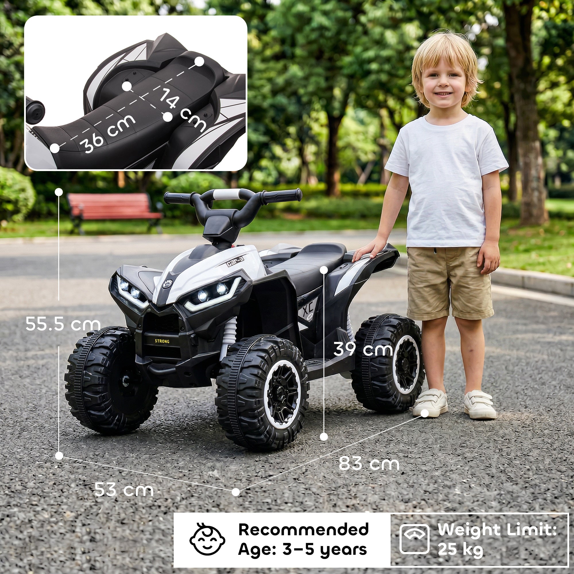 HOMCOM 12V Kids Electric Quad Bike - White