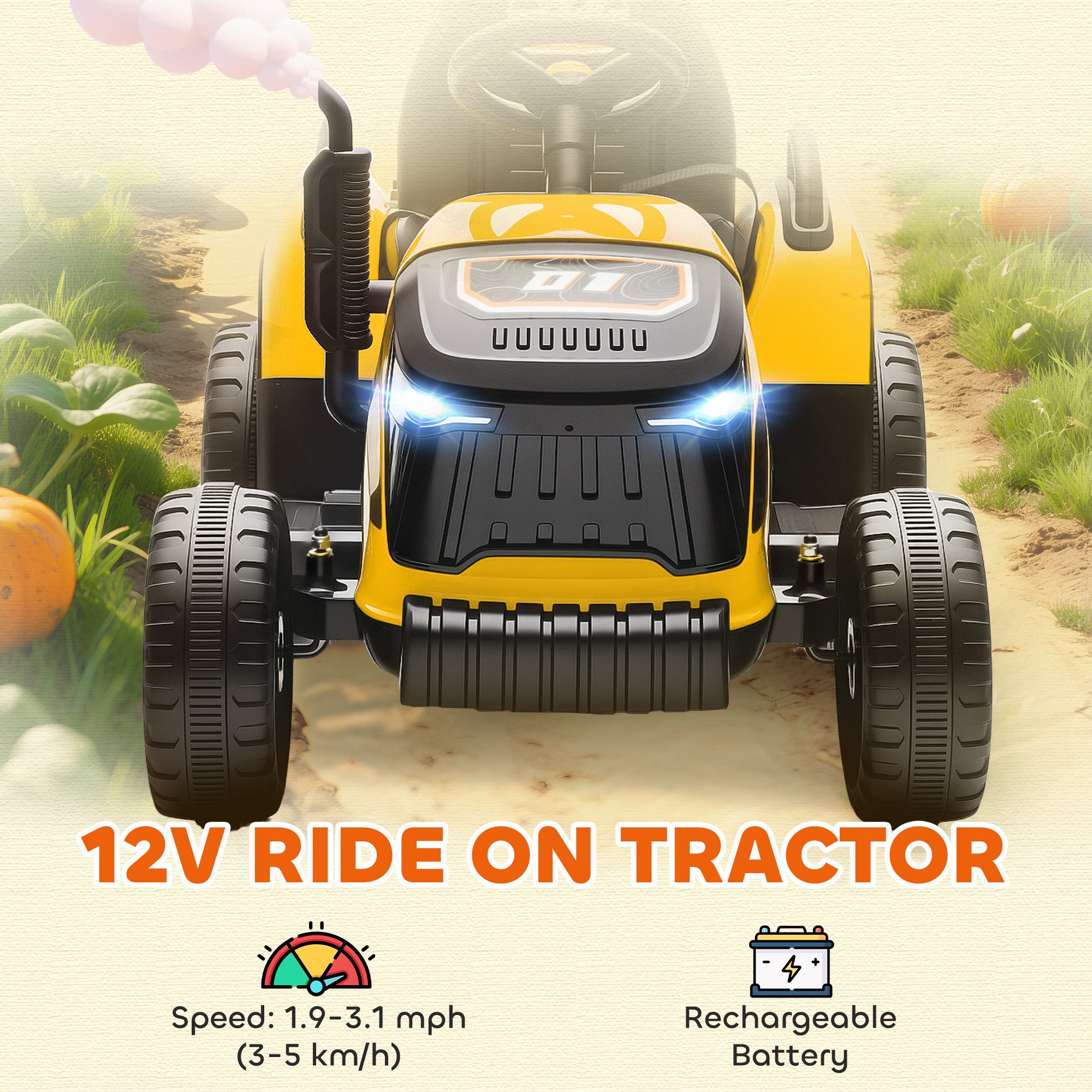 AIYAPLAY 12V Kids Ride-On Tractor with Trailer