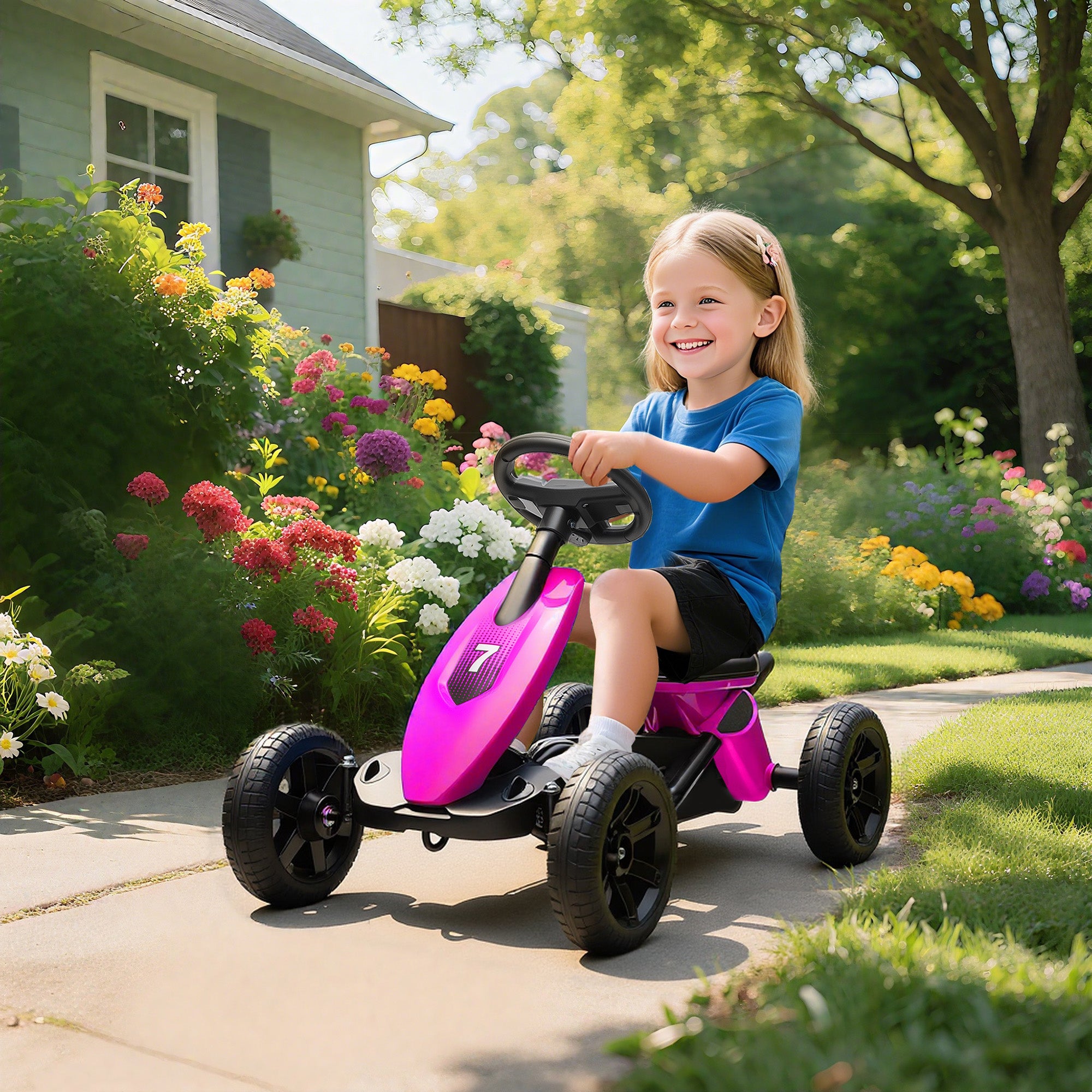 AIYAPLAY Kids Pedal Go Kart Metal Frame EVA Wheels