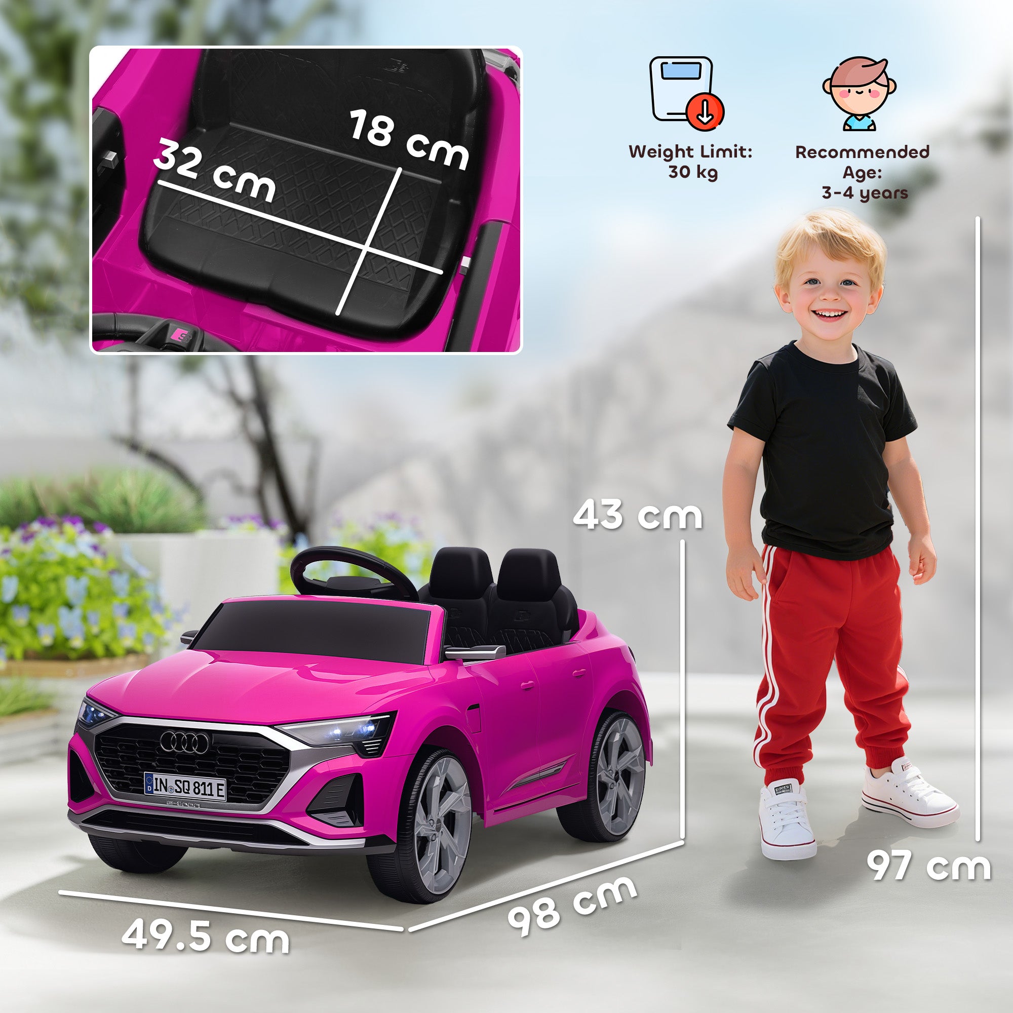 AIYAPLAY Audi Q8 e-tron Sportback 12V Kids Ride-On Car - Pink