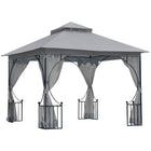 Outsunny 3x3m Hot Tub Gazebo with Curtains & Double Roof