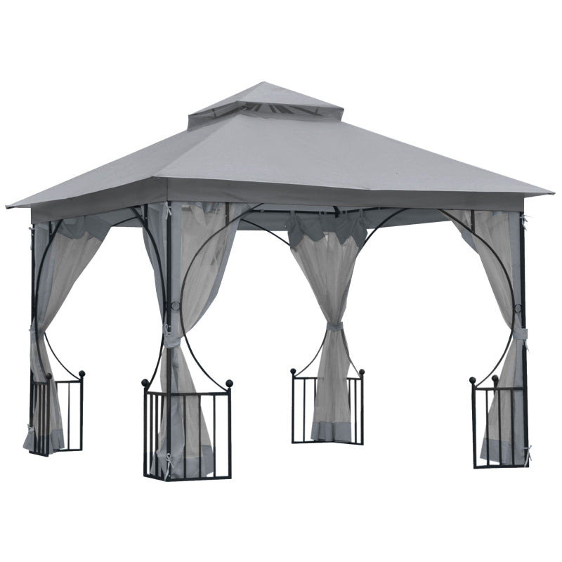 Outsunny 3x3m Hot Tub Gazebo with Curtains & Double Roof - Light Grey