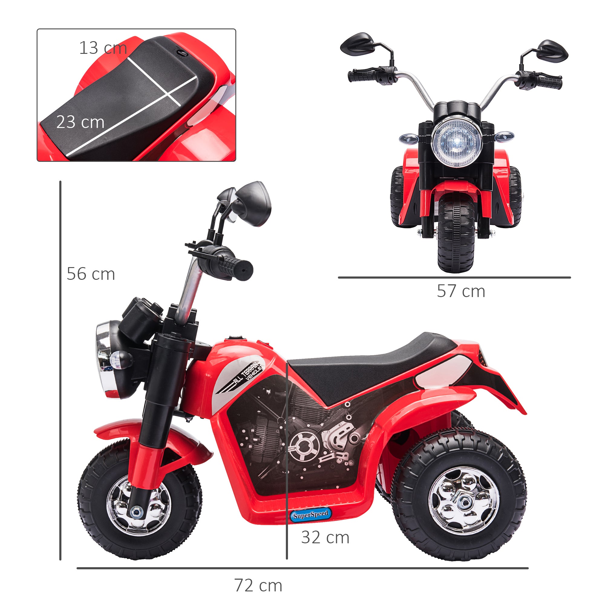 HOMCOM 6V Toddler Three-Wheel Motorbike - Red