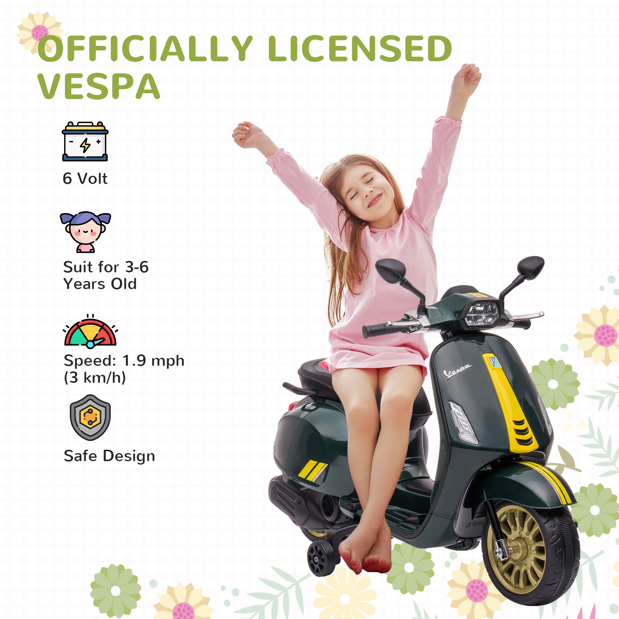 AIYAPLAY Vespa 12V Kids Electric Motorbike - Dark Grey