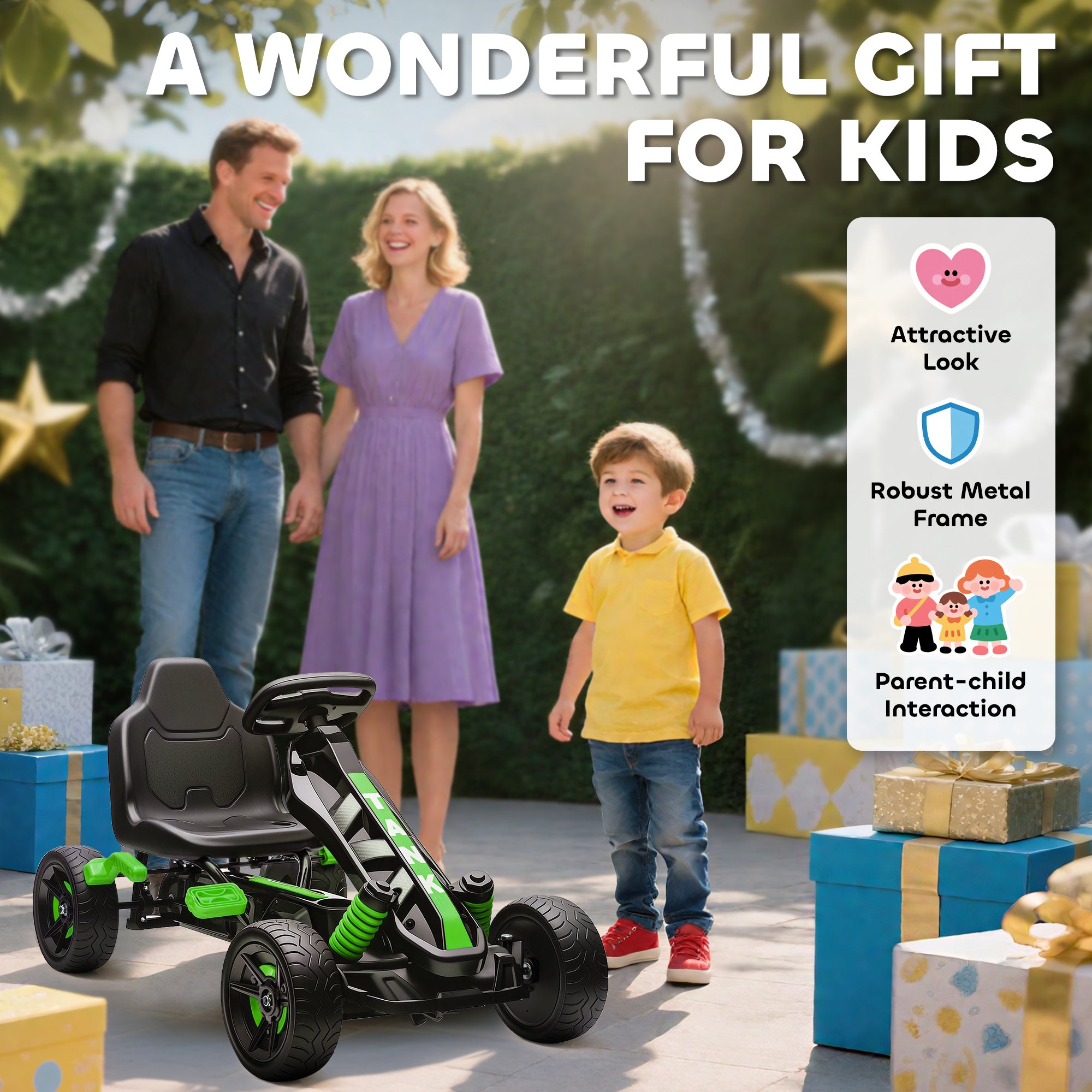 AIYAPLAY Kids Pedal Go Kart with Brake EVA Wheels