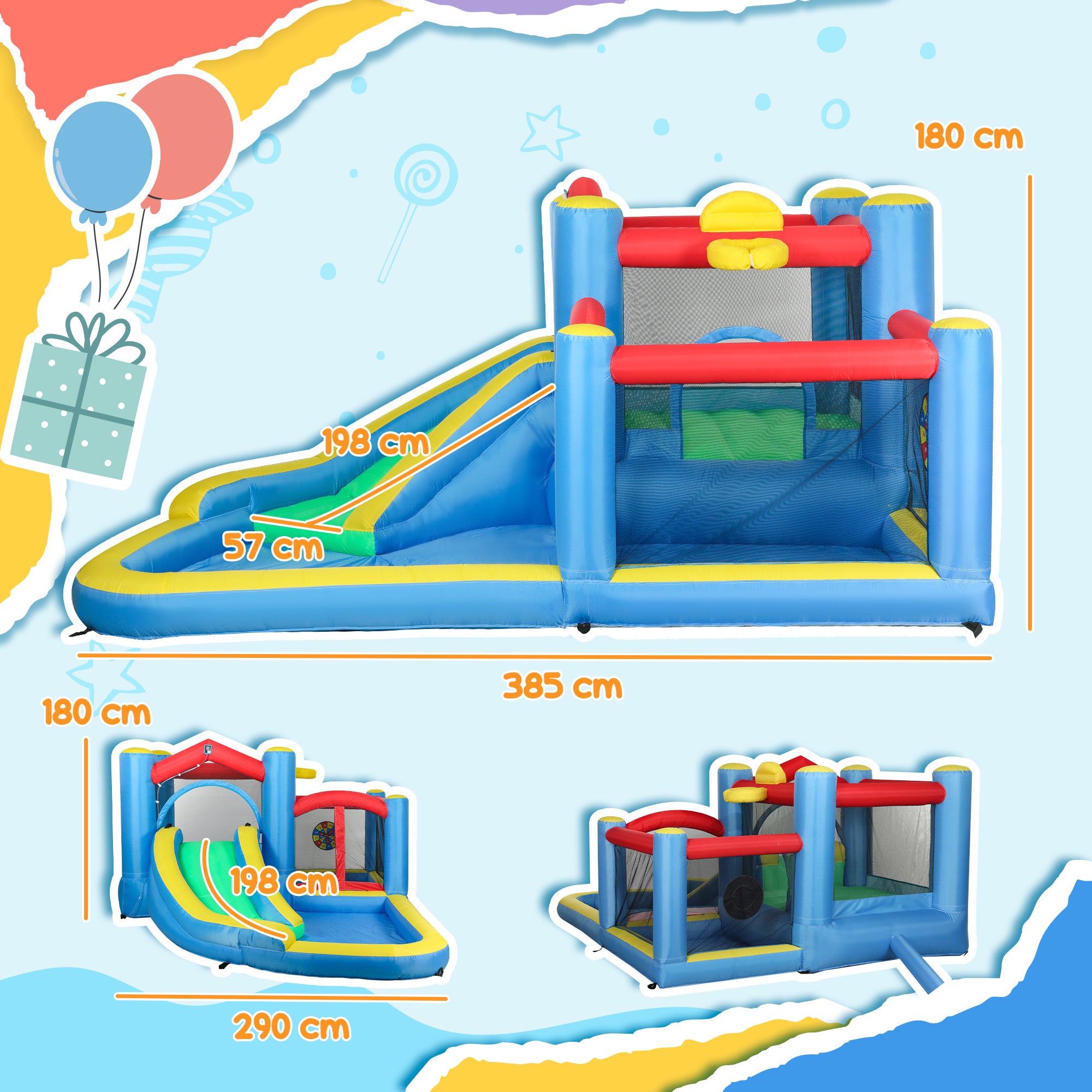 AIYAPLAY Bouncy Castle with Long Slide & Dart Board