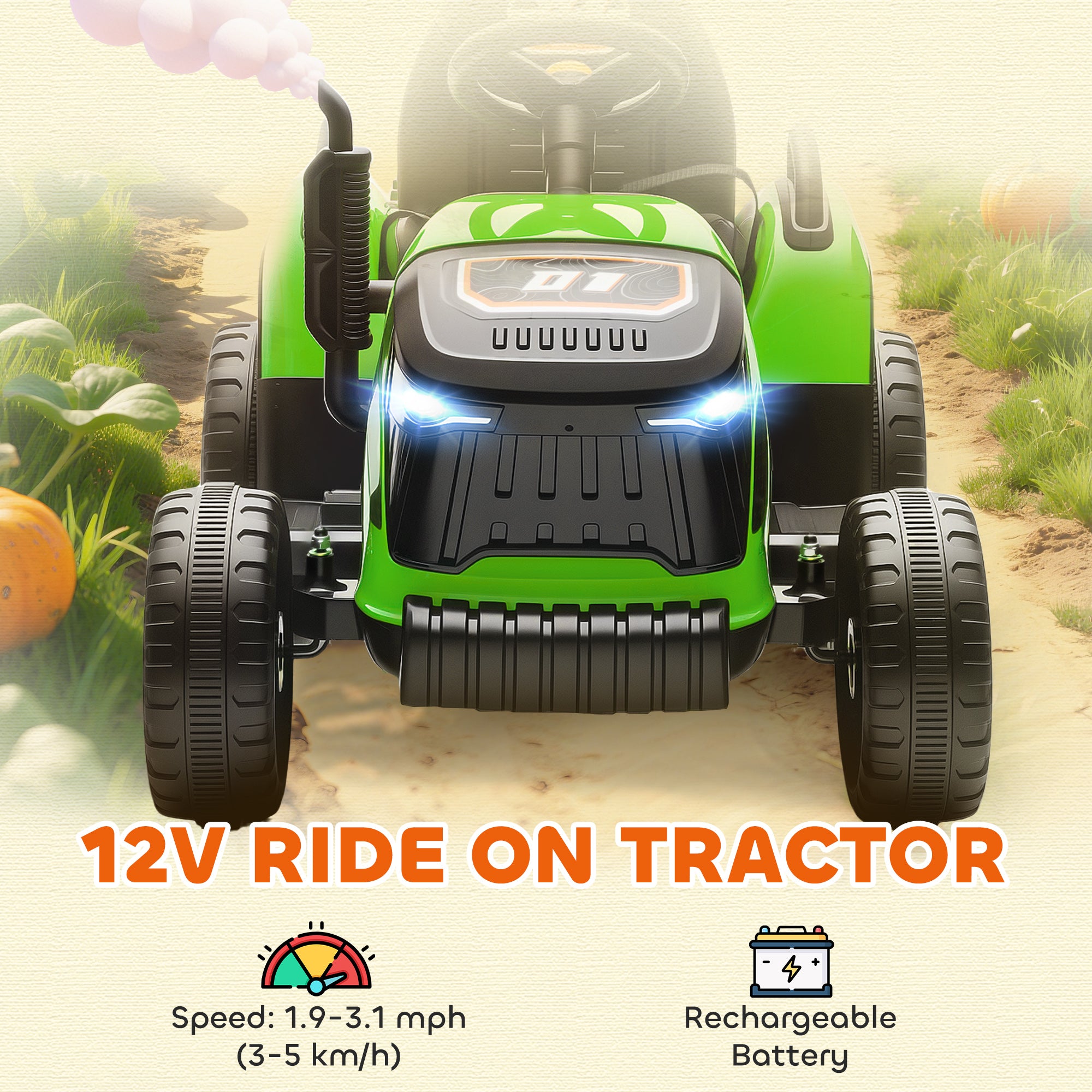 AIYAPLAY 12V Kids Ride-On Tractor with Trailer