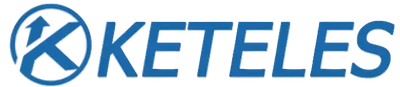 Blue KETELES logo with a stylized letter K inside a circle on the left, with two upward arrows forming part of the K design.