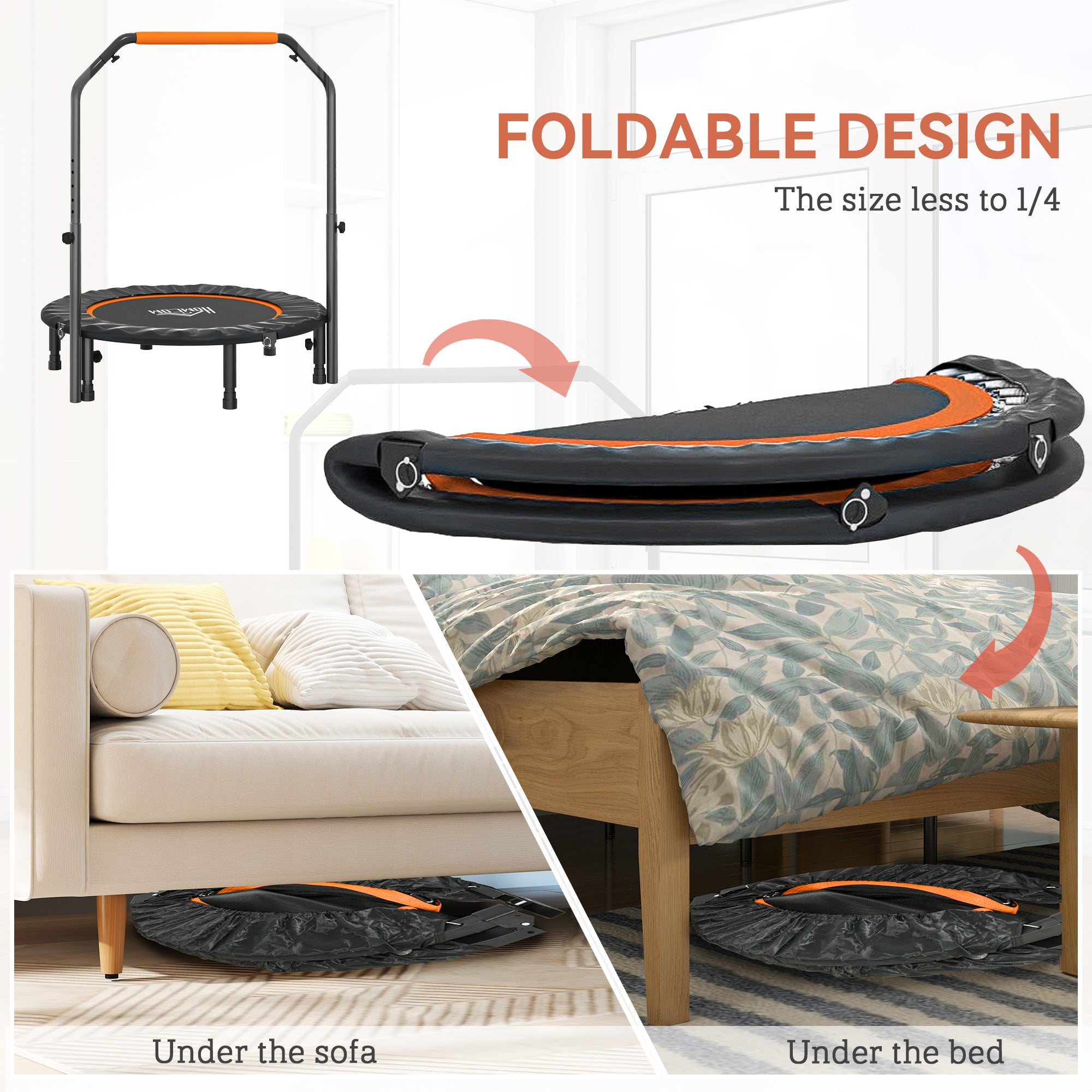 HOMCOM 40" Foldable Mini Fitness Trampoline - Black