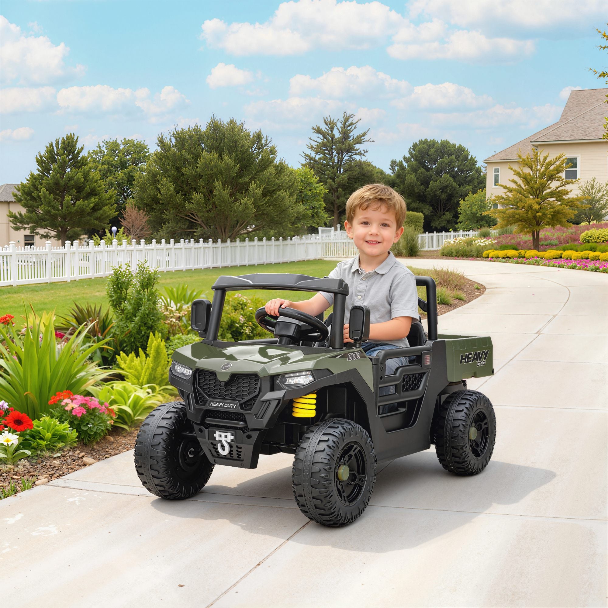 AIYAPLAY 12V Kids UTV Ride-On with Dump Bed