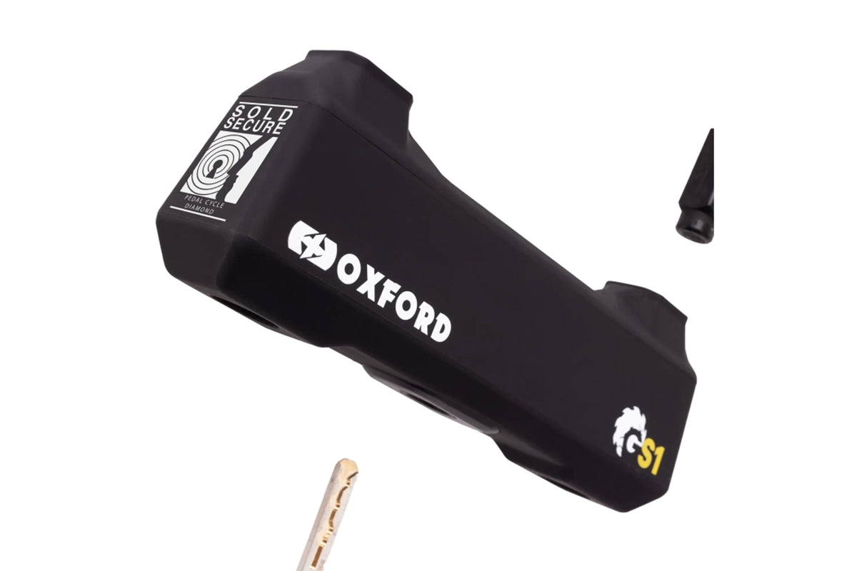 Oxford Grinder S1 260mm anti-angle grinder U-lock - lock body, Sold Secure Diamond label and key detail