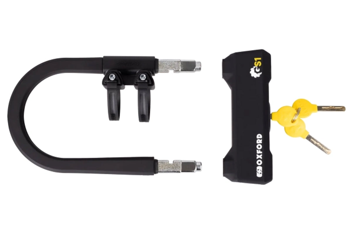 Oxford Grinder S1 260mm anti-angle grinder U-lock - disassembled U-lock and three supplied keys
