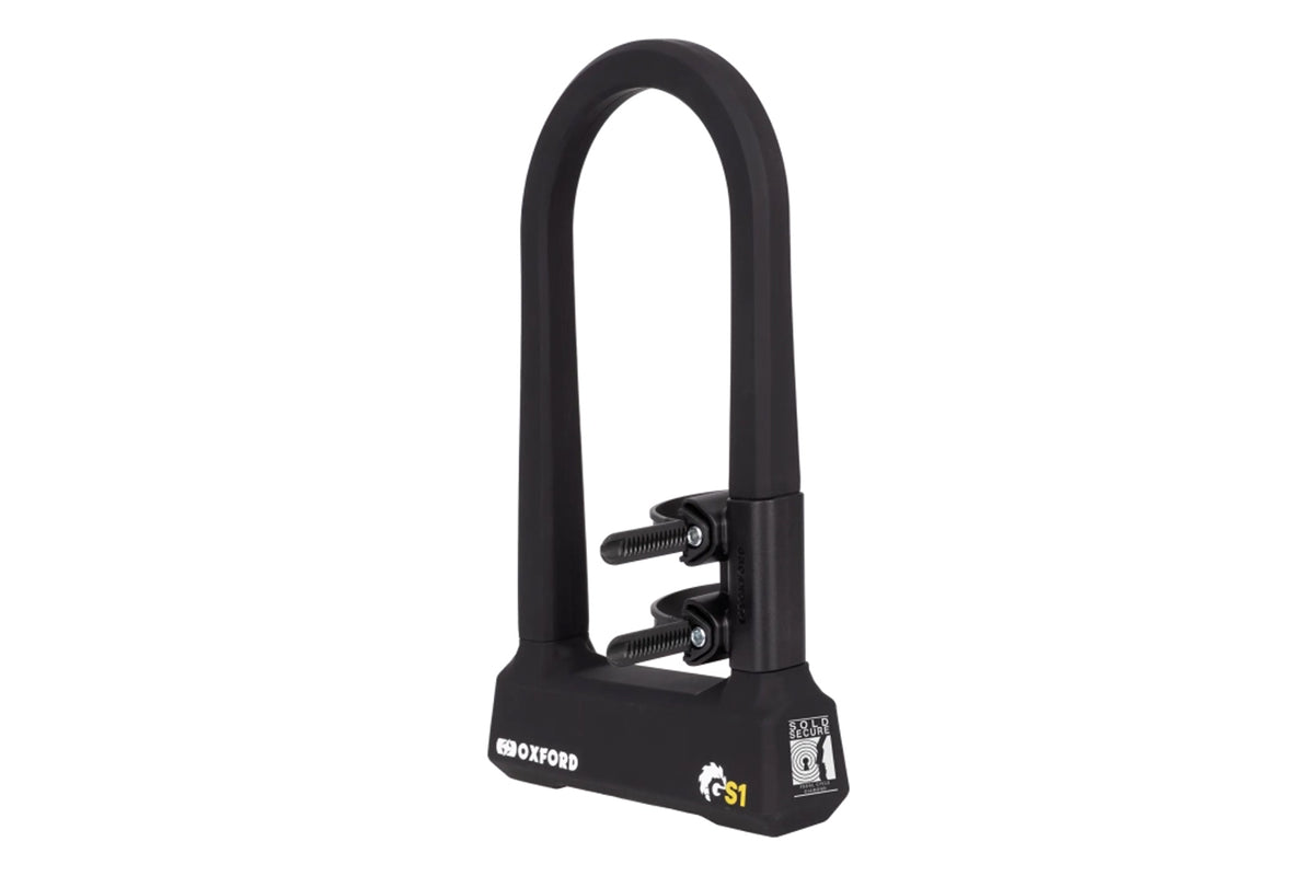 Oxford Grinder S1 320mm anti-angle grinder U-lock - front view of shackle and locking mechanism