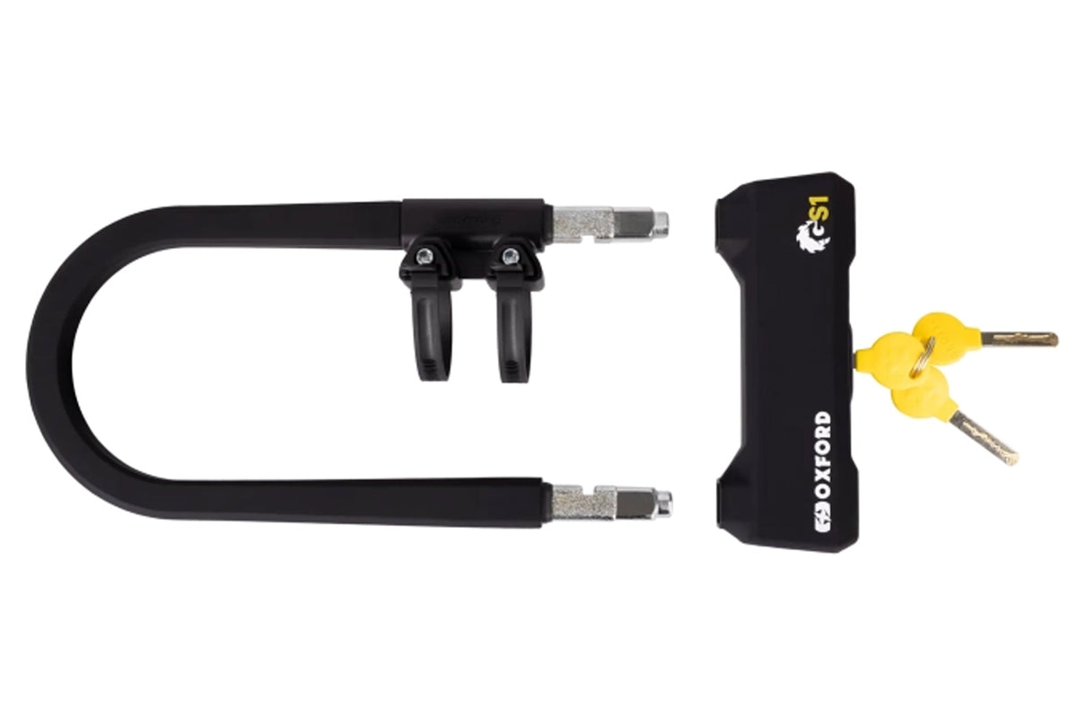 Oxford Grinder S1 320mm anti-angle grinder U-lock - disassembled U-lock and three supplied keys