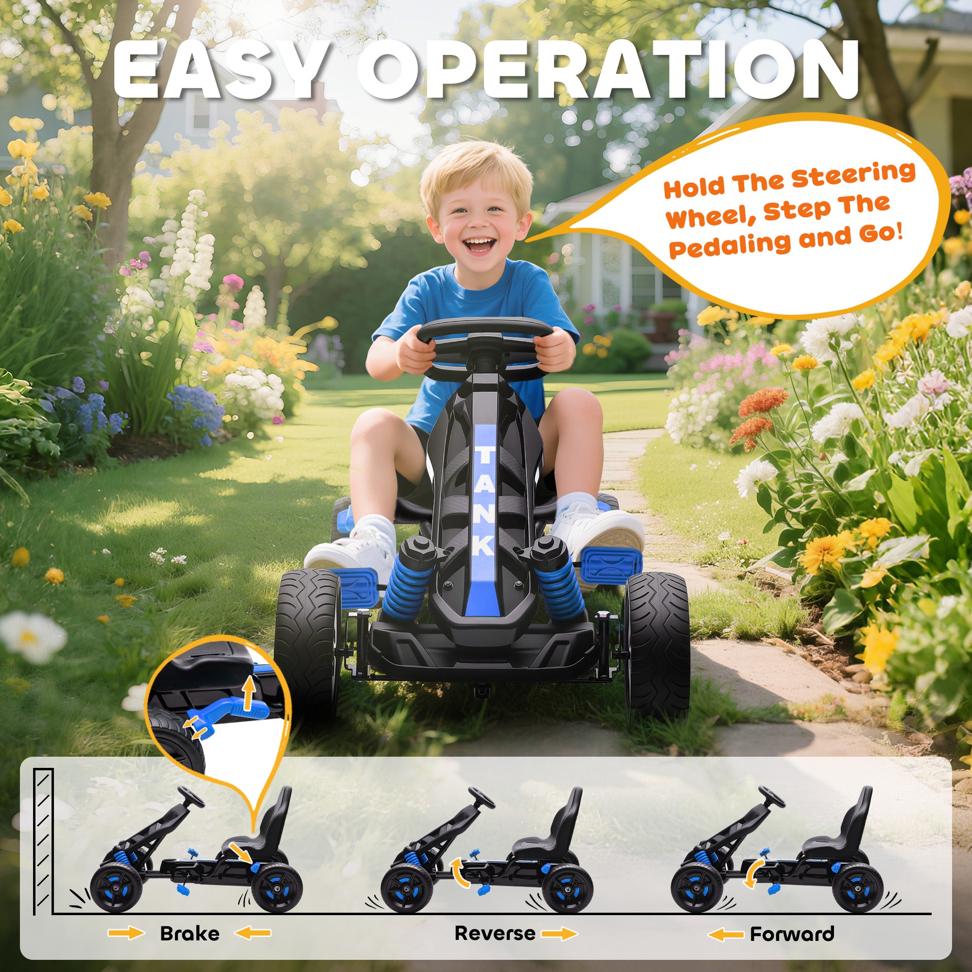 AIYAPLAY Kids Pedal Go Kart with Brake EVA Wheels