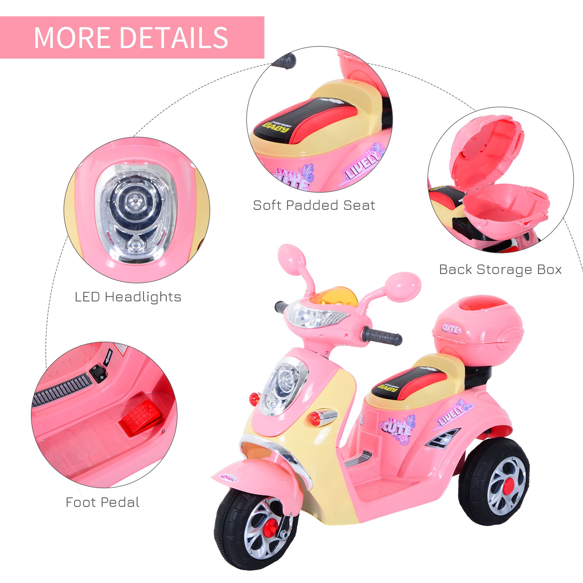 HOMCOM 6V Kids Electric Motorbike - Pink