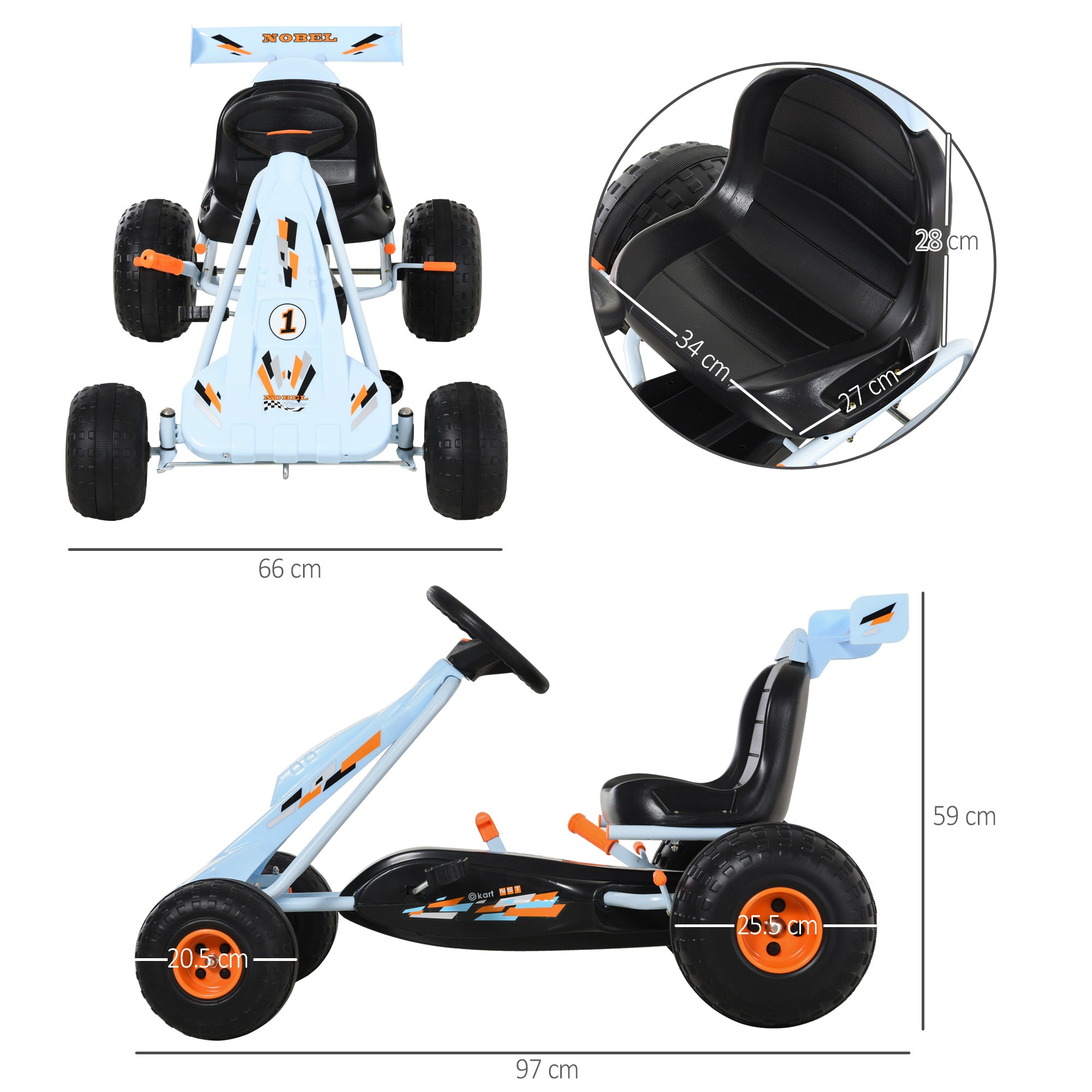 HOMCOM Kids Pedal Go Kart Adjustable Seat 97x66cm