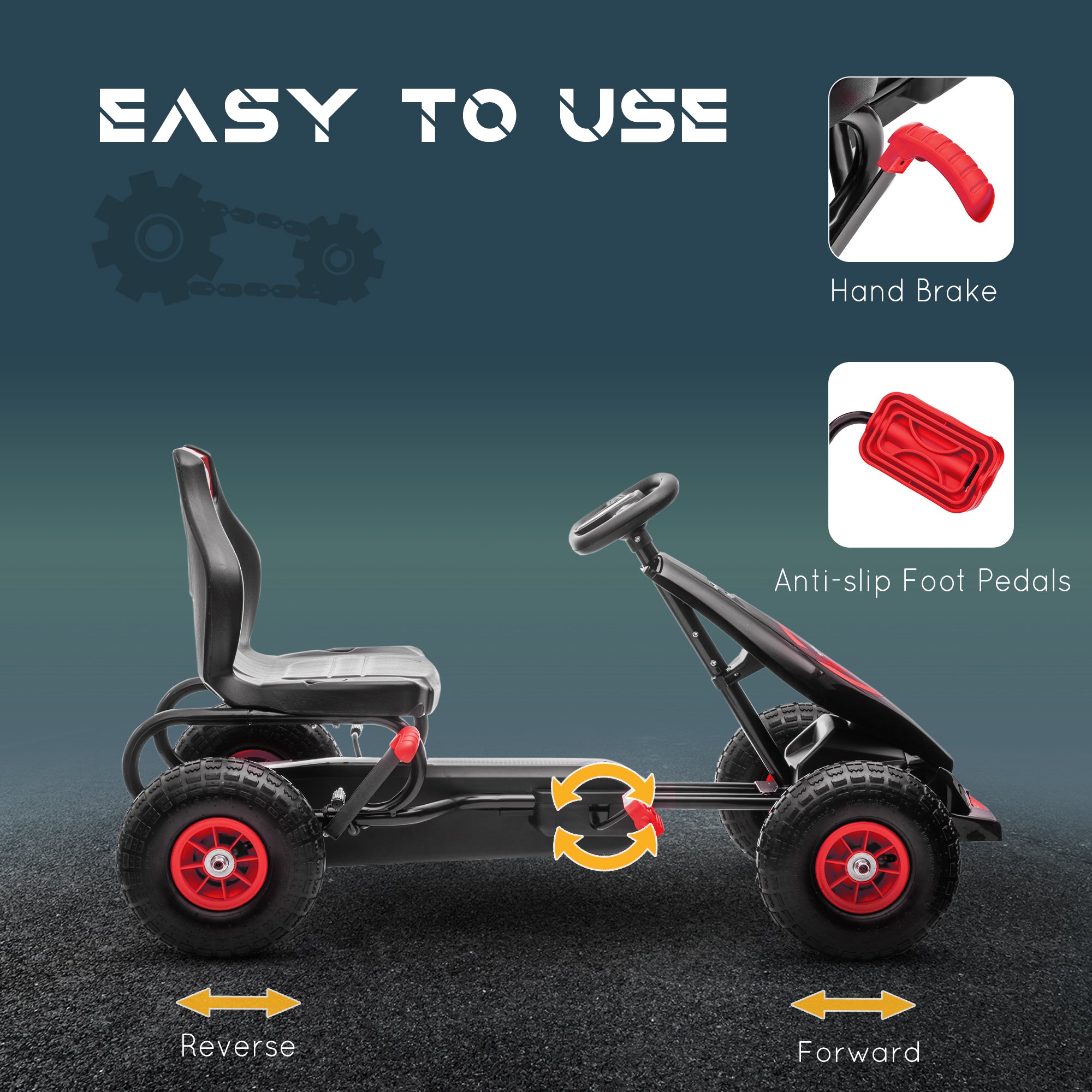 HOMCOM Kids Go Kart Adjustable Seat Inflatable Tyres