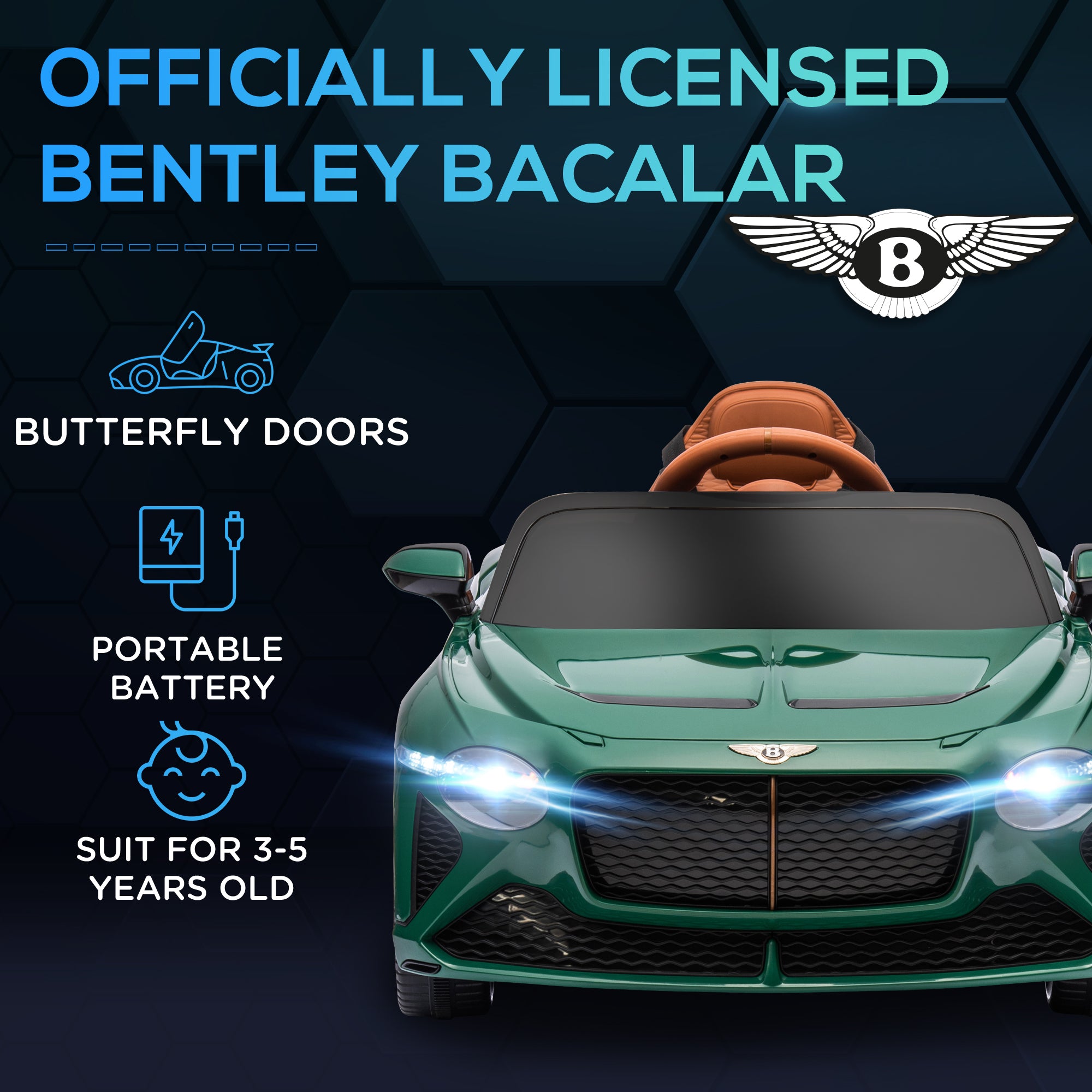 HOMCOM Bentley Bacalar 12V Kids Ride-On Car - Green
