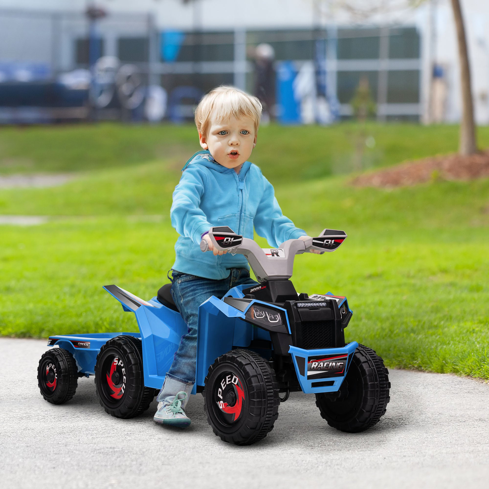 HOMCOM 6V Kids Quad Bike with Trailer - Blue