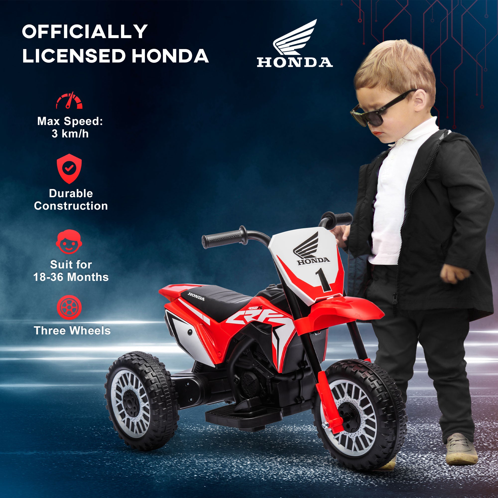 HOMCOM 6V Toddler Three-Wheel Motorbike - Red
