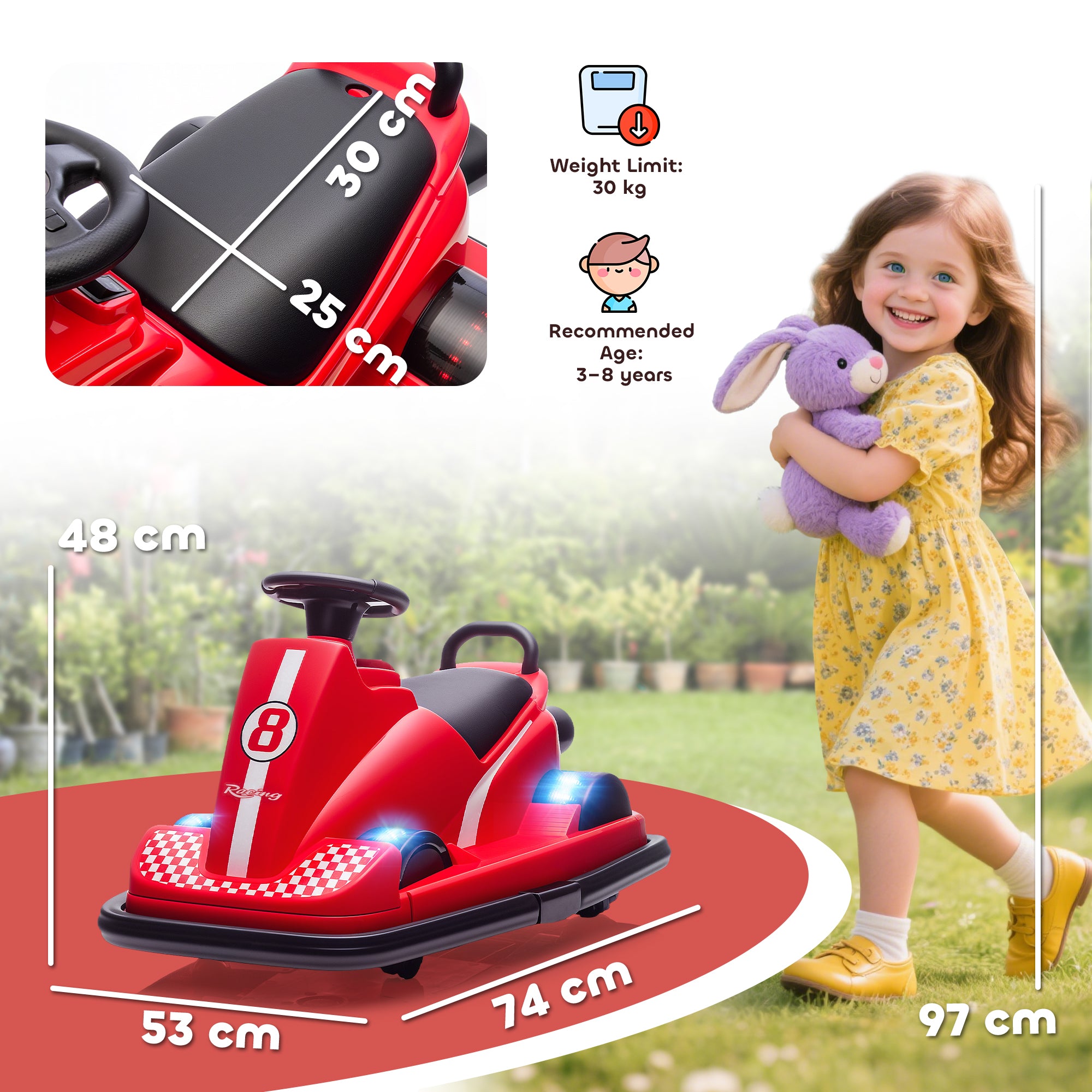AIYAPLAY Kids 360° Bumper Car - Red
