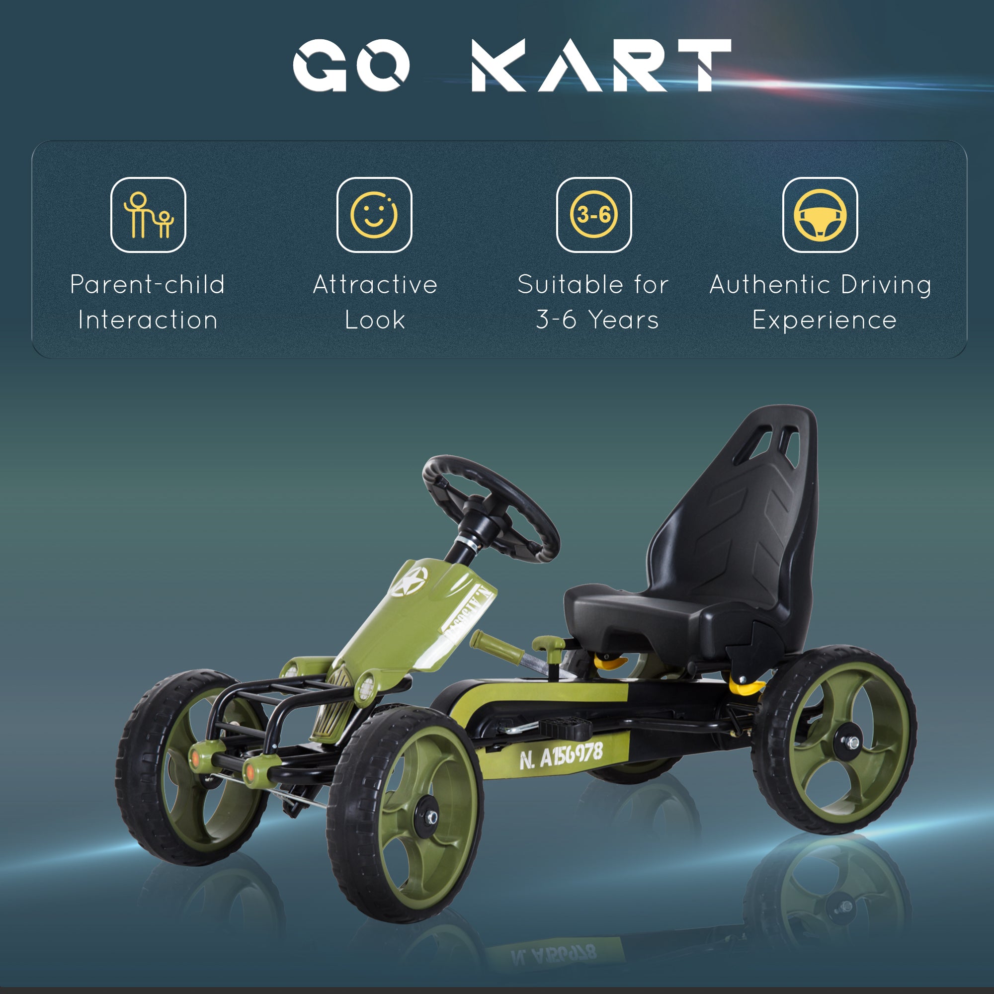 HOMCOM Kids Go Kart Racer Adjustable Seat Green