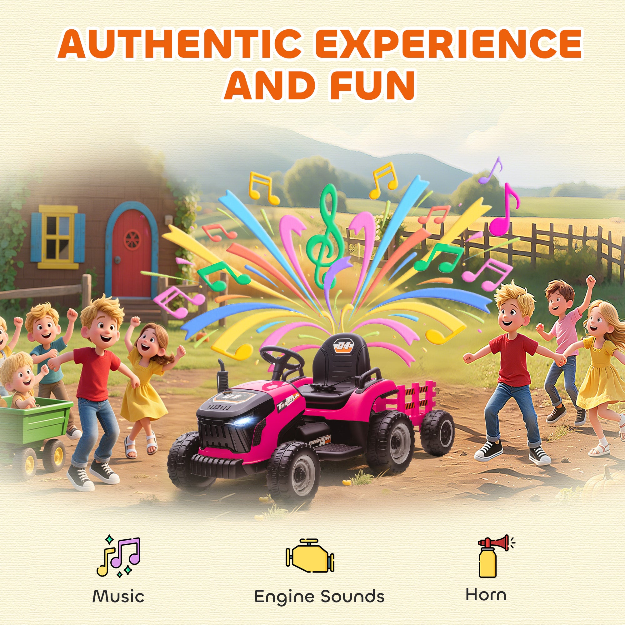 AIYAPLAY 12V Kids Ride-On Tractor with Trailer