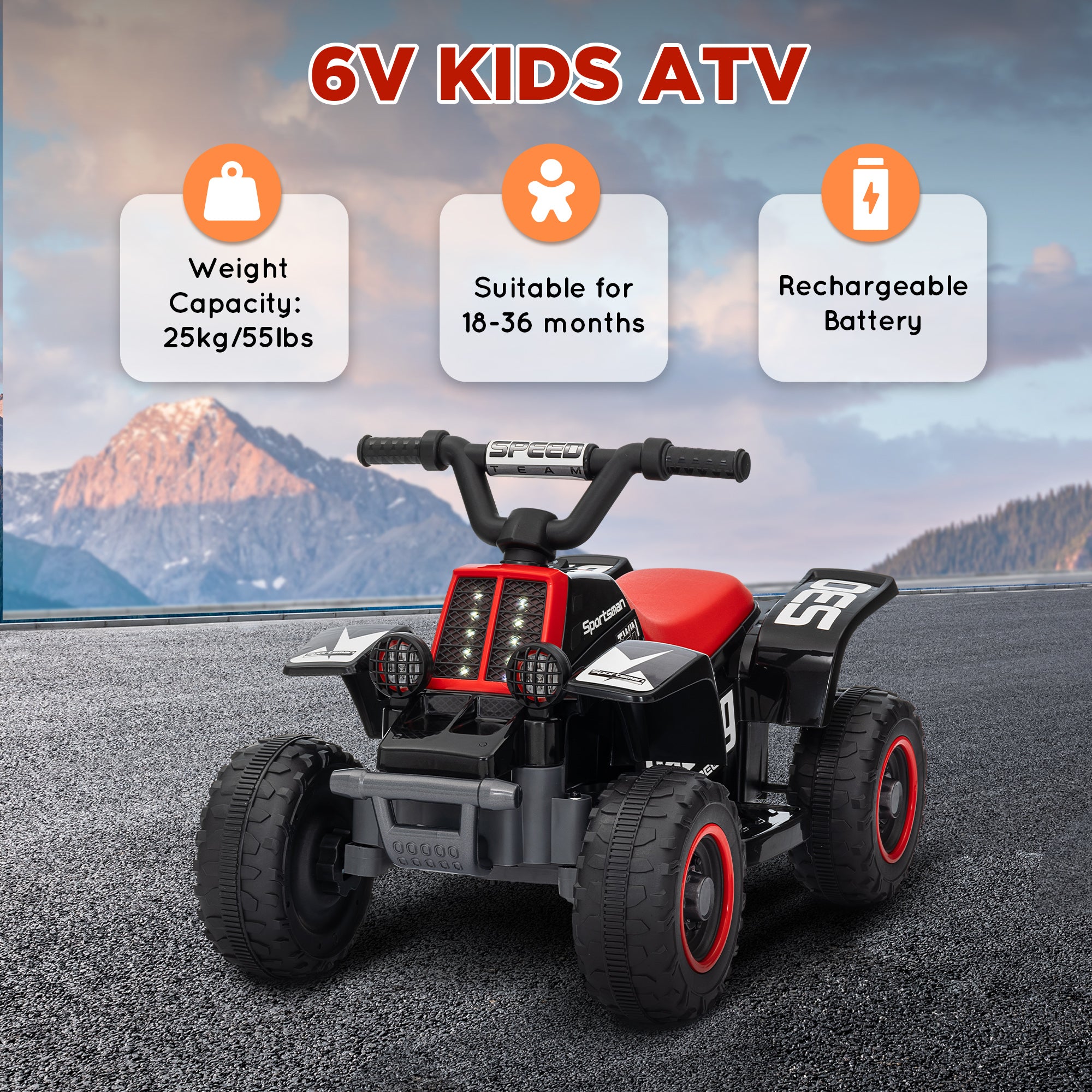 AIYAPLAY 6V Toddler Electric Quad Bike - Black