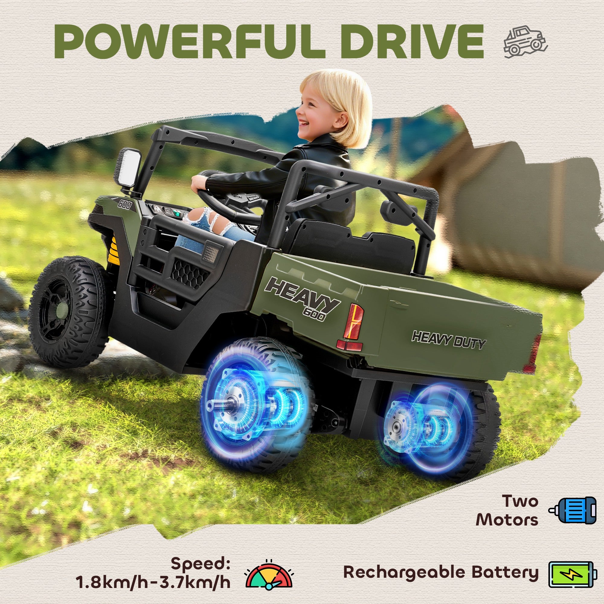 AIYAPLAY 12V Kids UTV Ride-On with Dump Bed