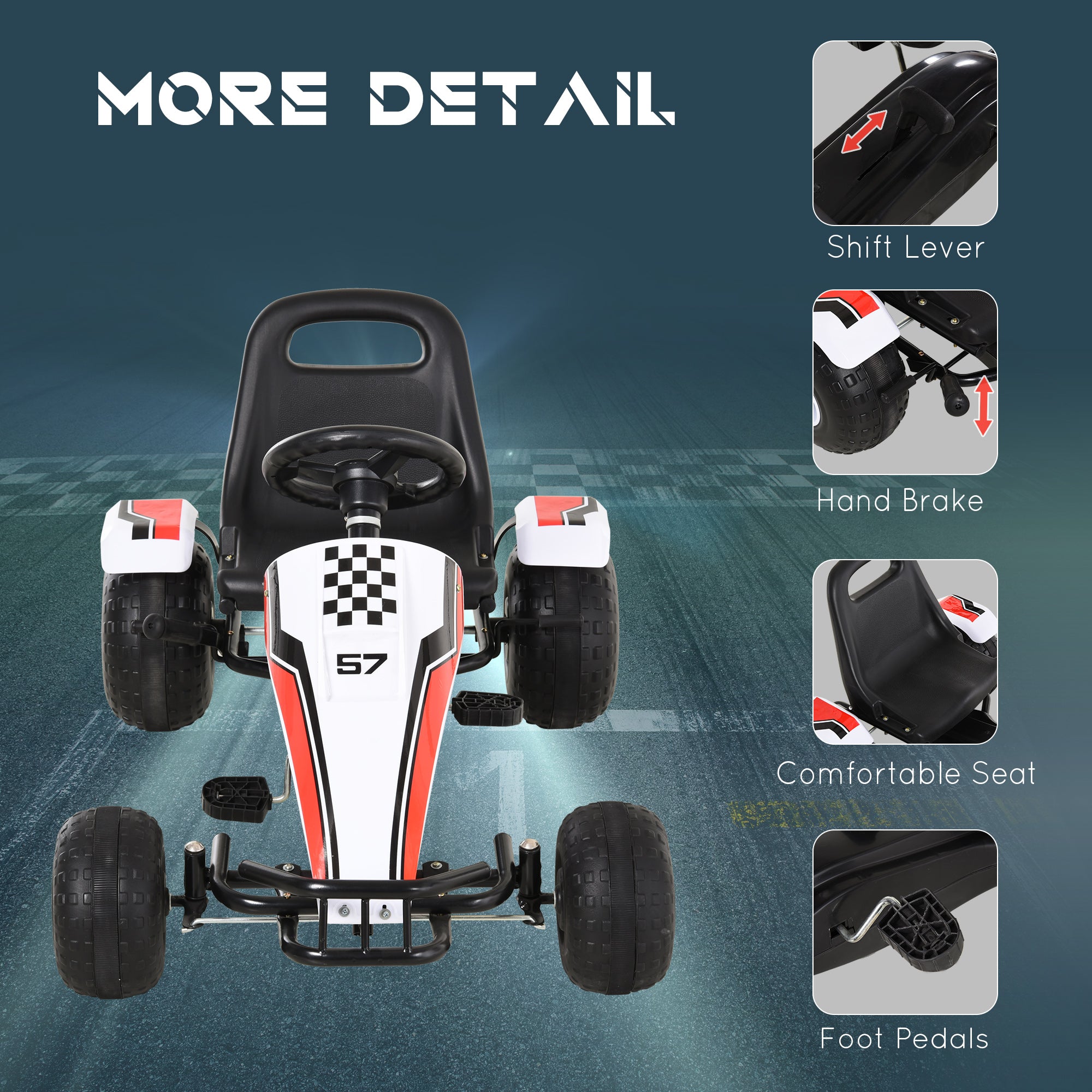 HOMCOM Kids Pedal Go Kart Manual Ride-On White 104x66cm