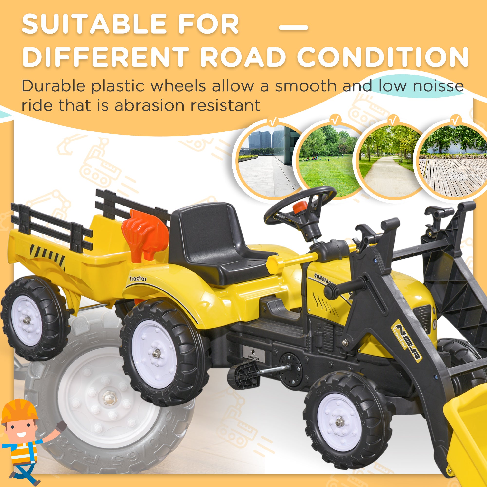 HOMCOM Kids Pedal Go Kart Excavator Yellow