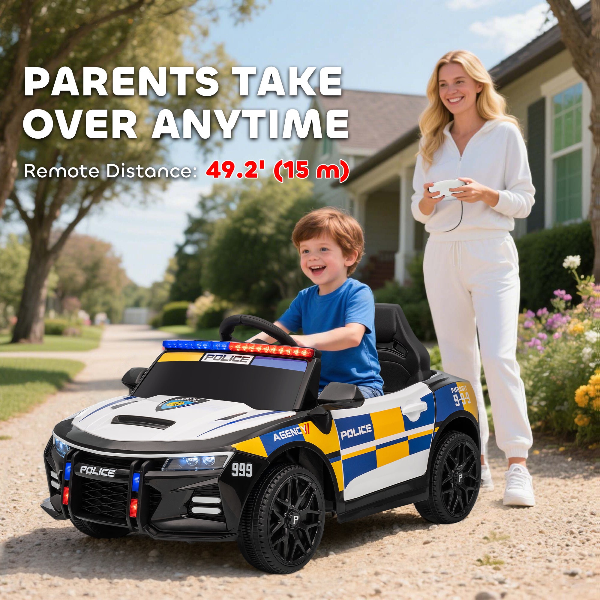 AIYAPLAY Kids Electric Police Car with Remote