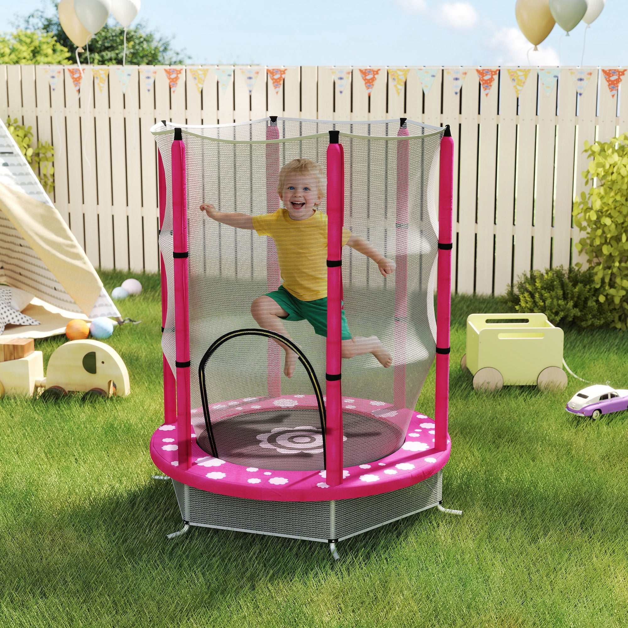 AIYAPLAY 4.6ft Toddler Trampoline w/ Safety Enclosure Net, for Indoor Outdoor Use, Ages 3-6 Years 8