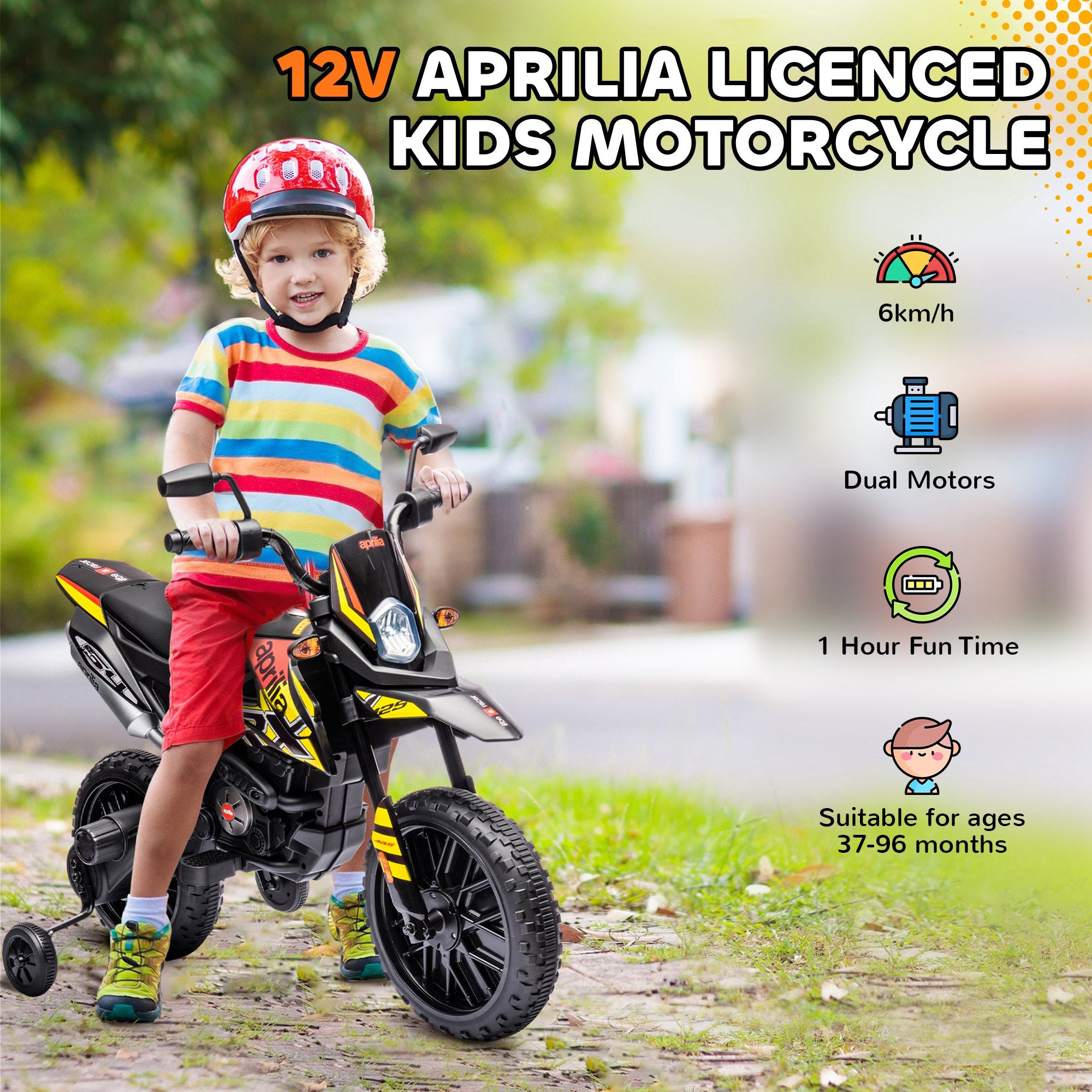 AIYAPLAY Aprilia 12V Kids Electric Motorbike - Red/Black