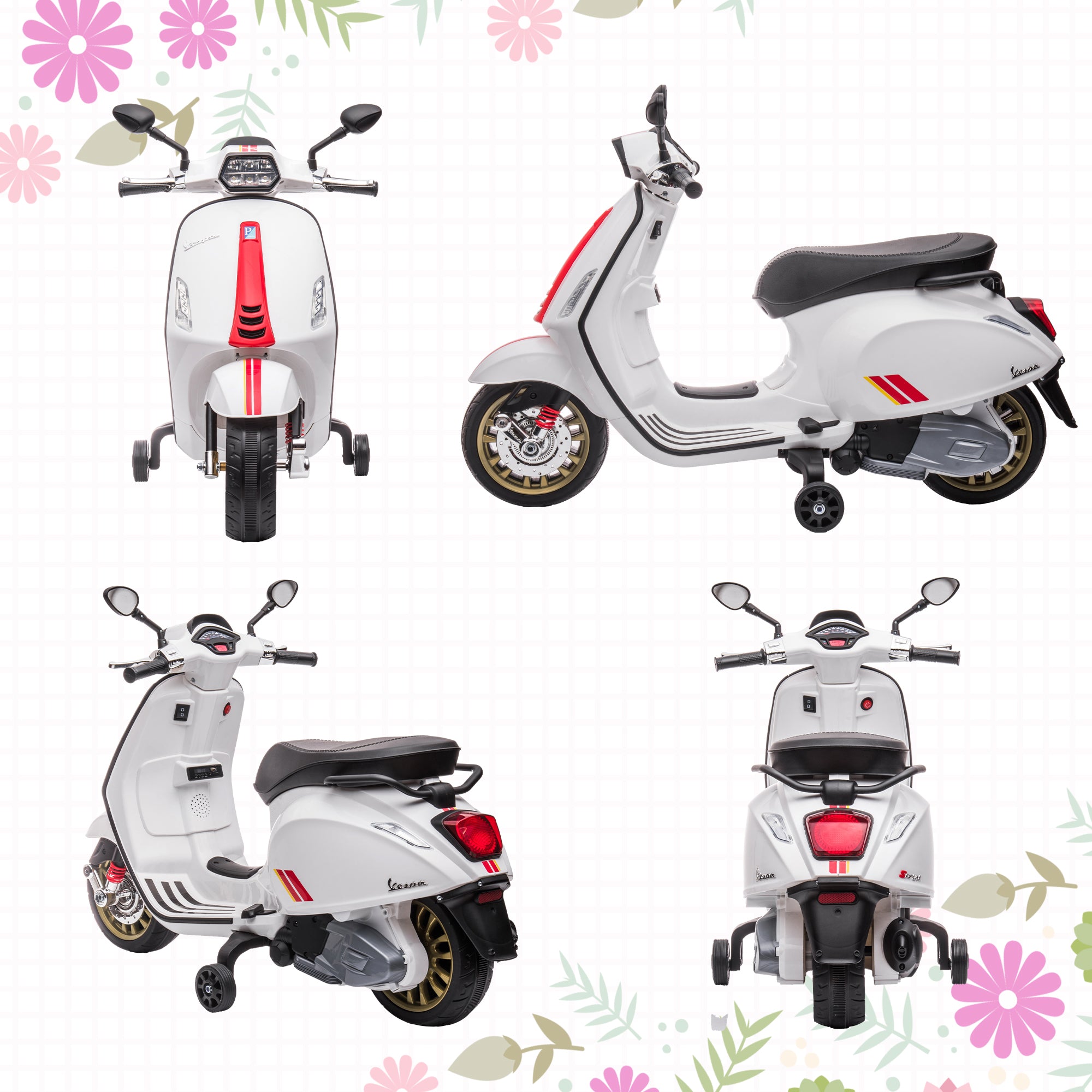 AIYAPLAY Vespa 12V Kids Electric Motorbike - White