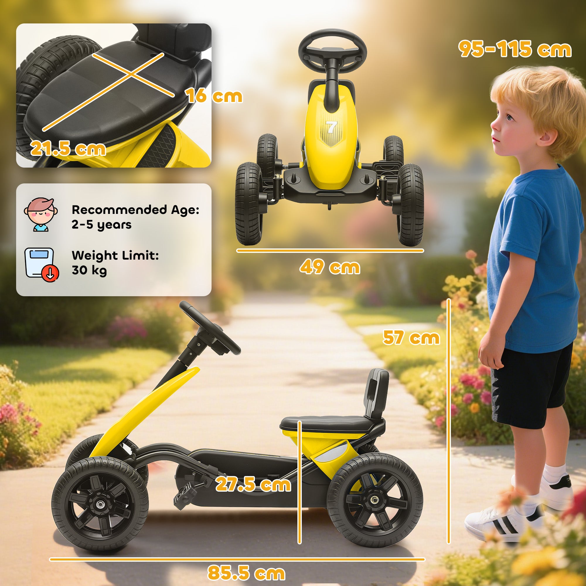 AIYAPLAY Kids Pedal Go Kart Metal Frame EVA Wheels