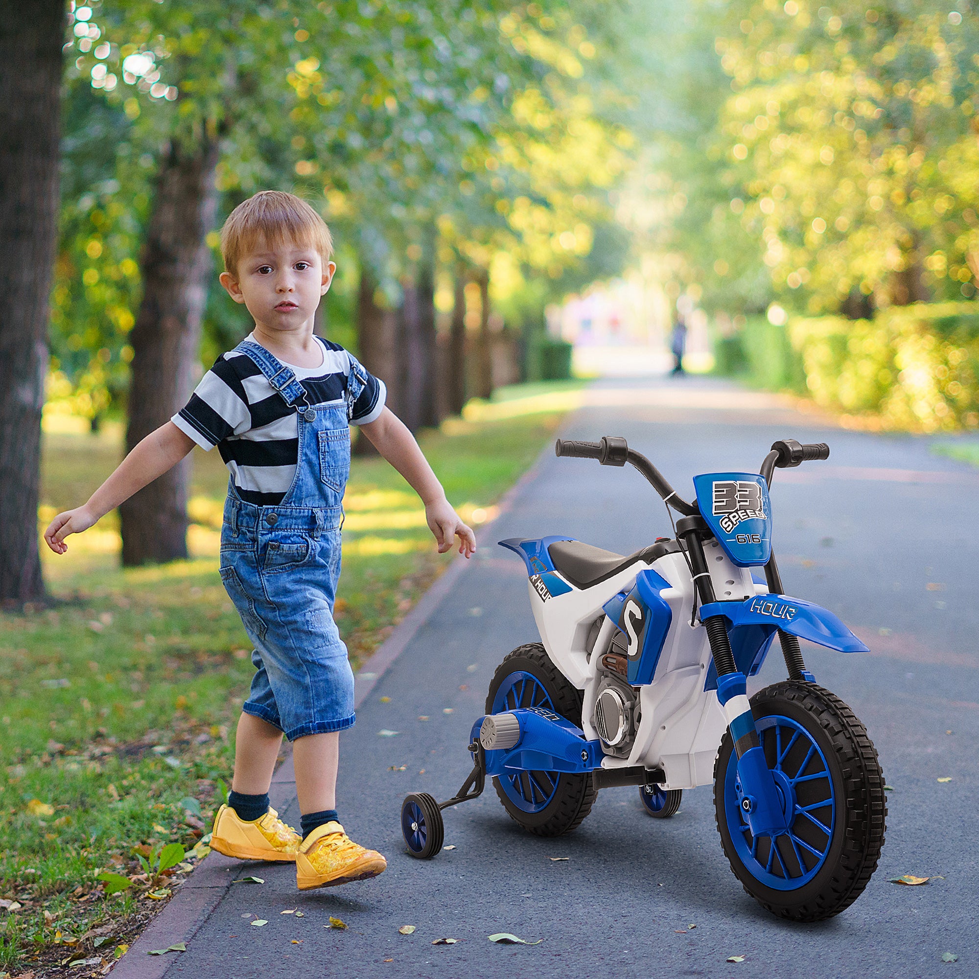 HOMCOM 12V Kids Electric Motorbike with Training Wheels