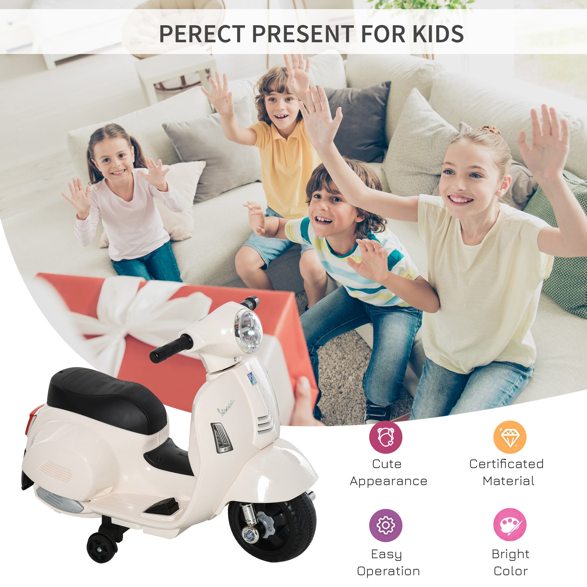 HOMCOM Vespa 6V Kids Electric Motorbike