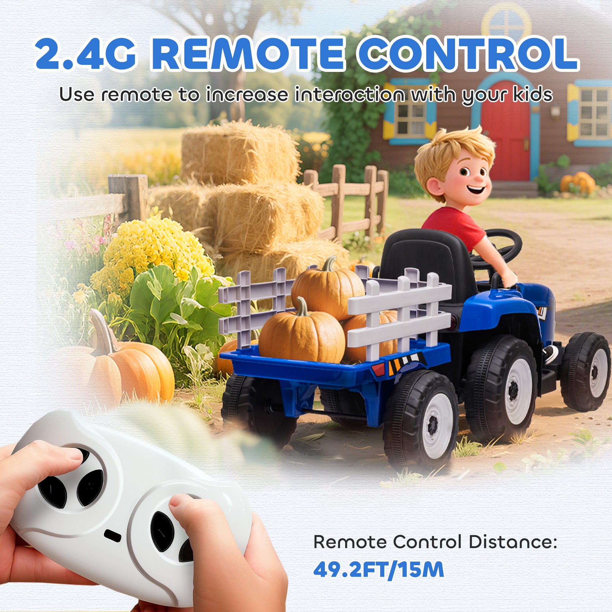 HOMCOM Kids Electric Ride-On Tractor with Trailer